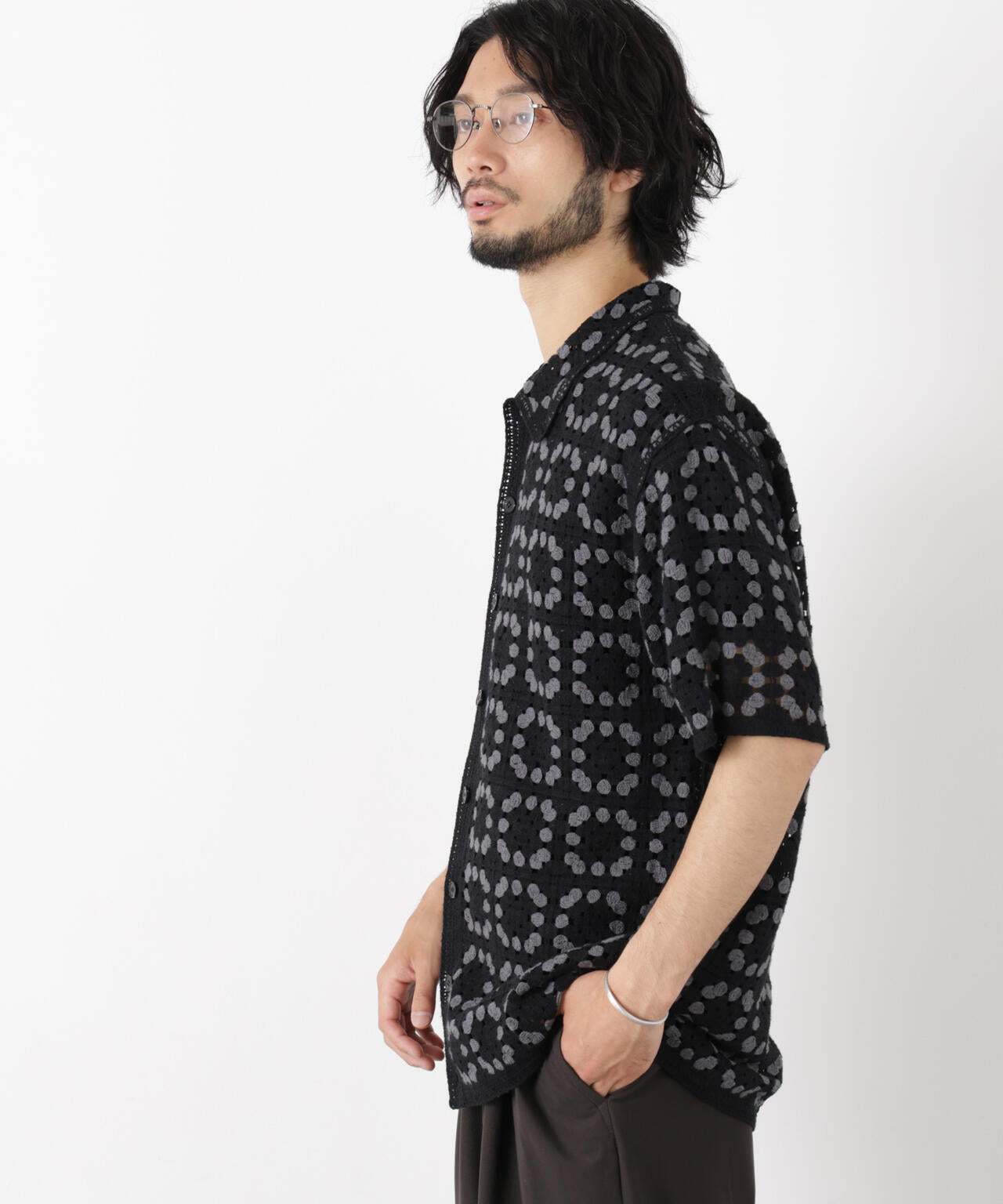 ラッセル編みニットシャツ