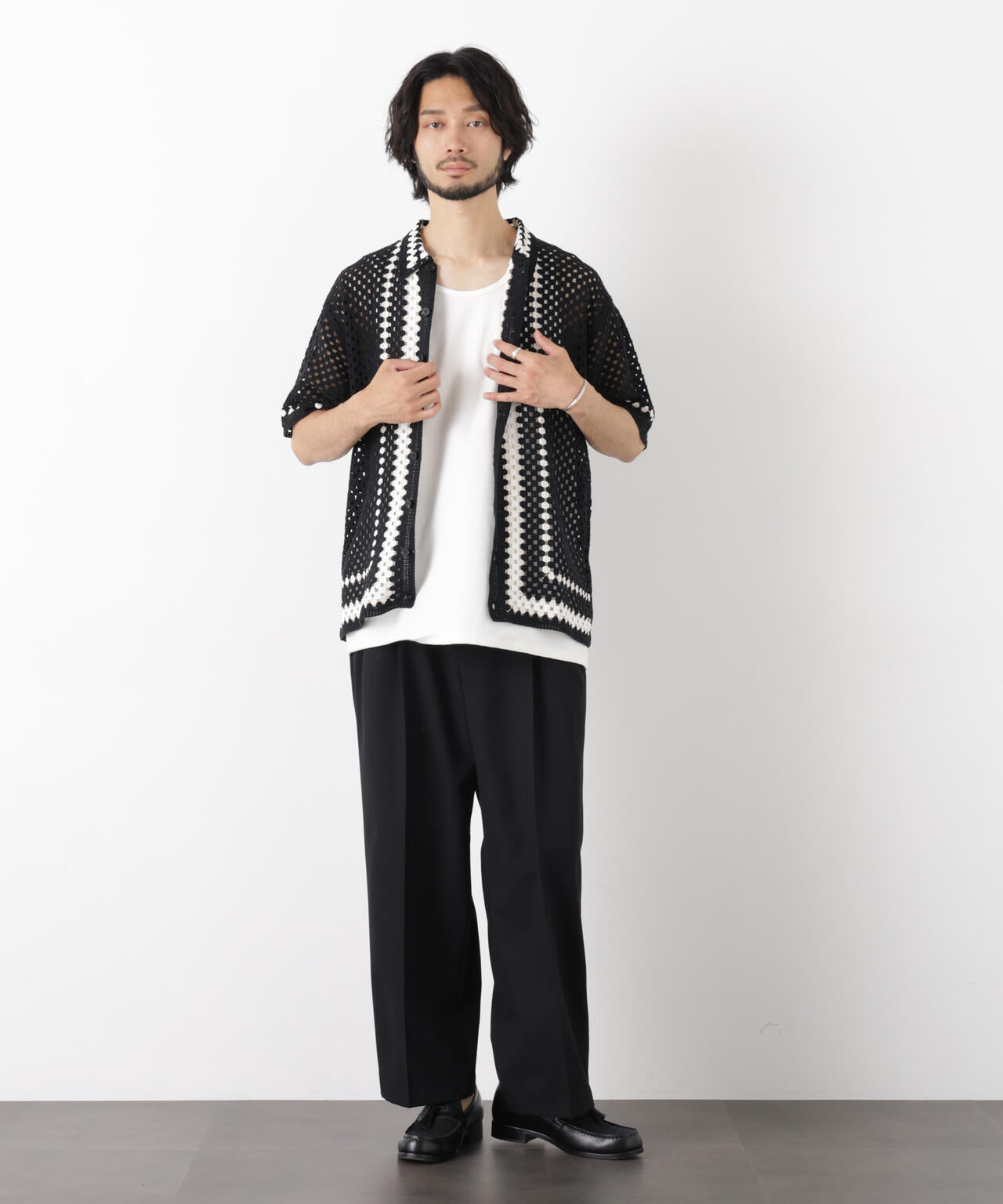 ラッセル編みニットシャツ