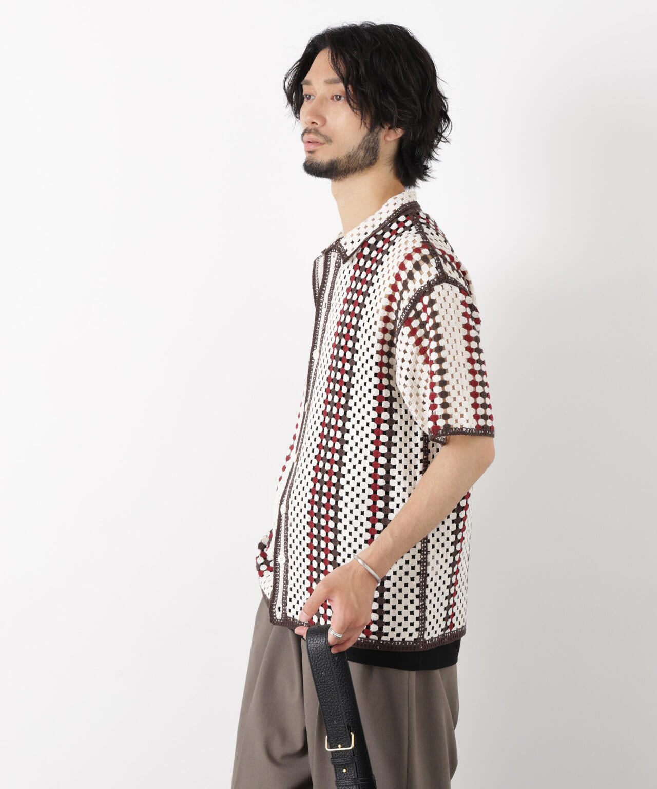 ラッセル編みニットシャツ