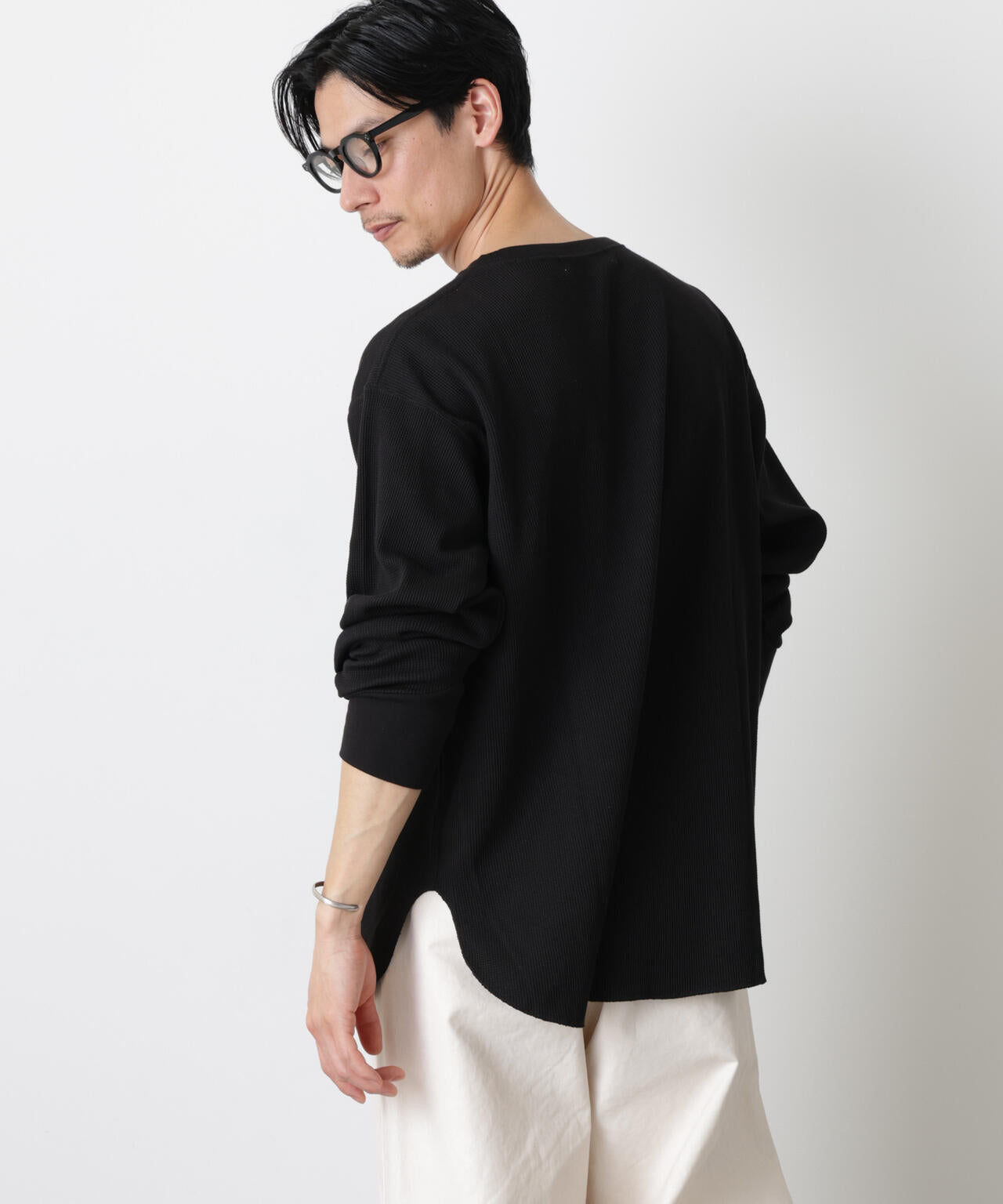 ミニワッフルクルーネックTシャツ 長袖
