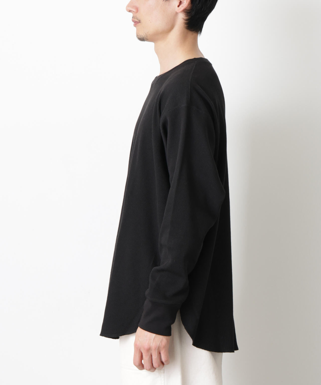 ミニワッフルクルーネックTシャツ 長袖