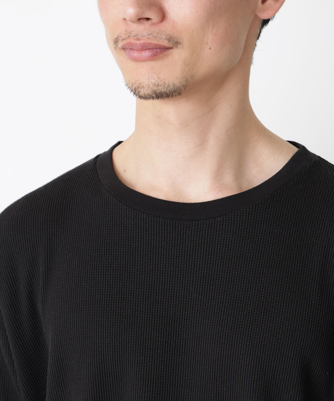 ミニワッフルクルーネックTシャツ 長袖