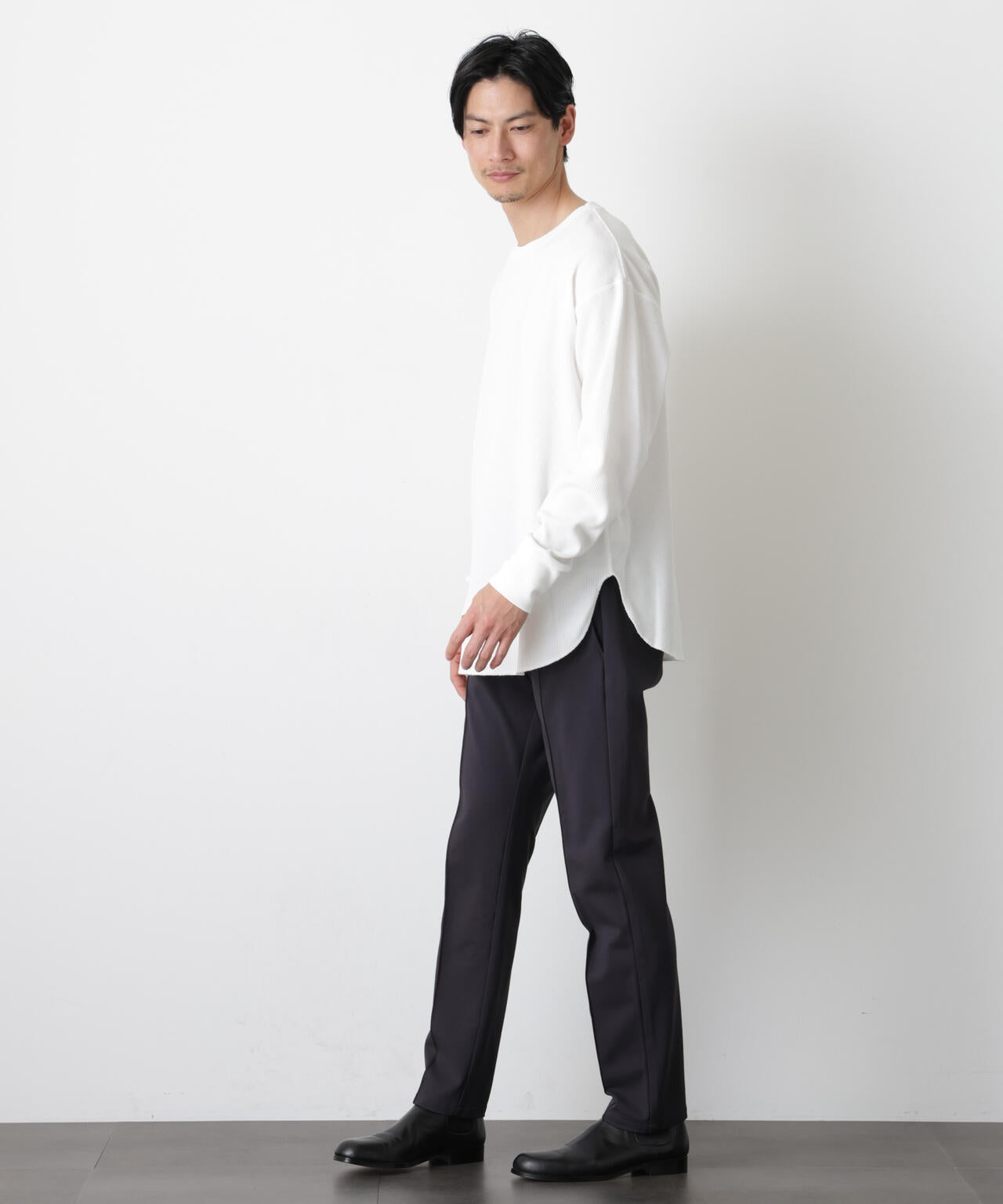 ミニワッフルクルーネックTシャツ 長袖