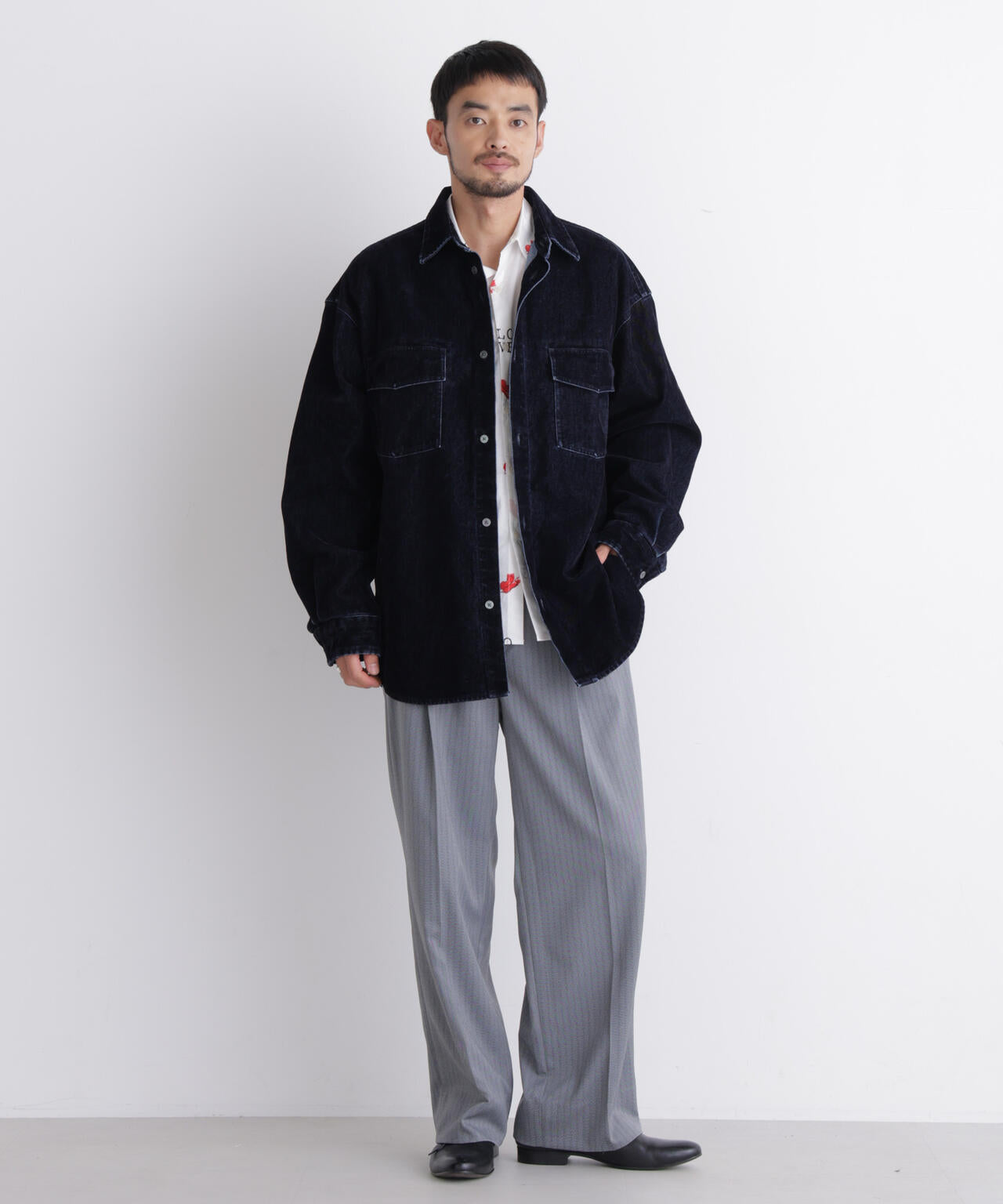フロッキーデニム オーバーシャツジャケット