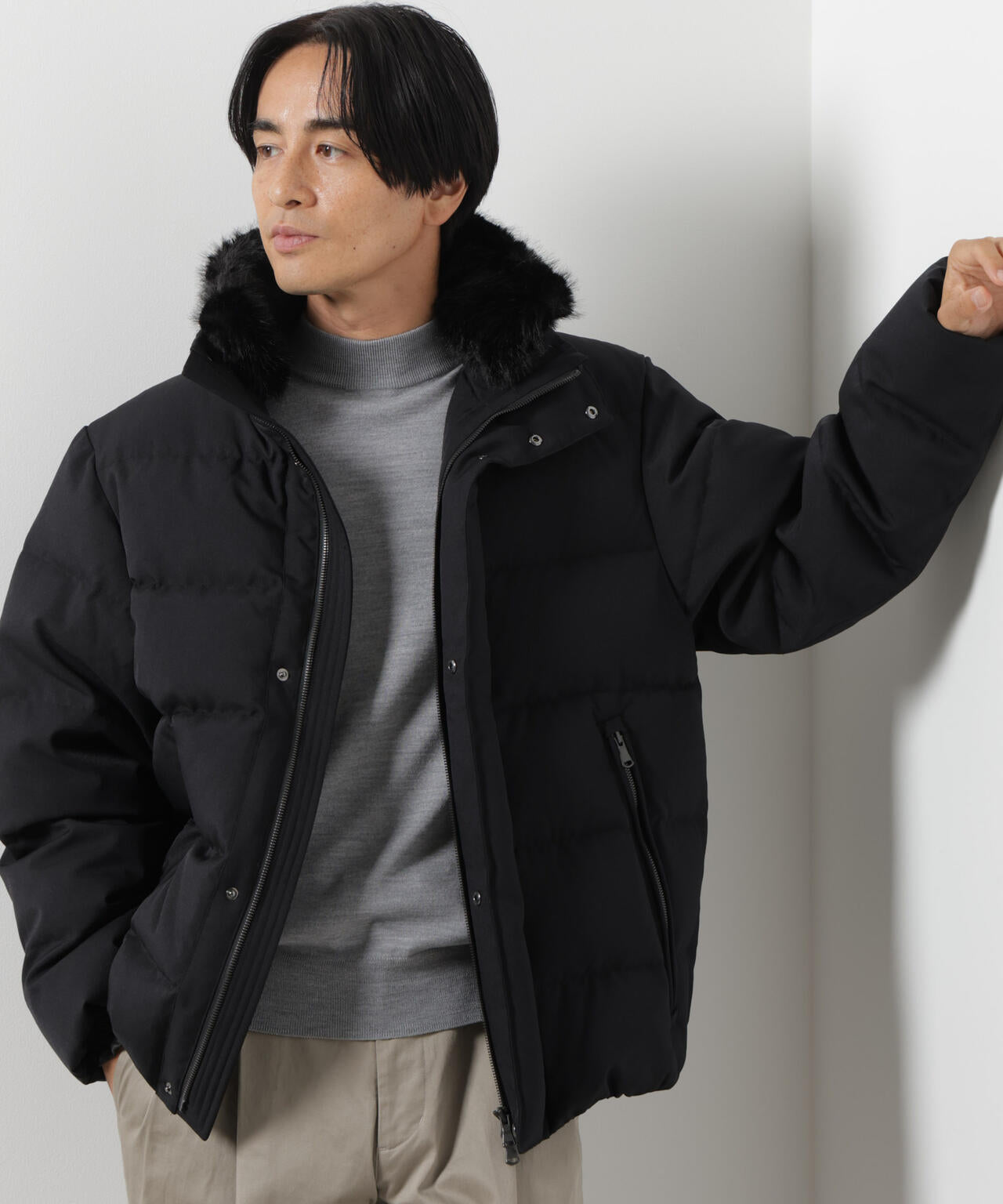 「西川ダウン(R)」サージフェイクファーカラーショートダウン