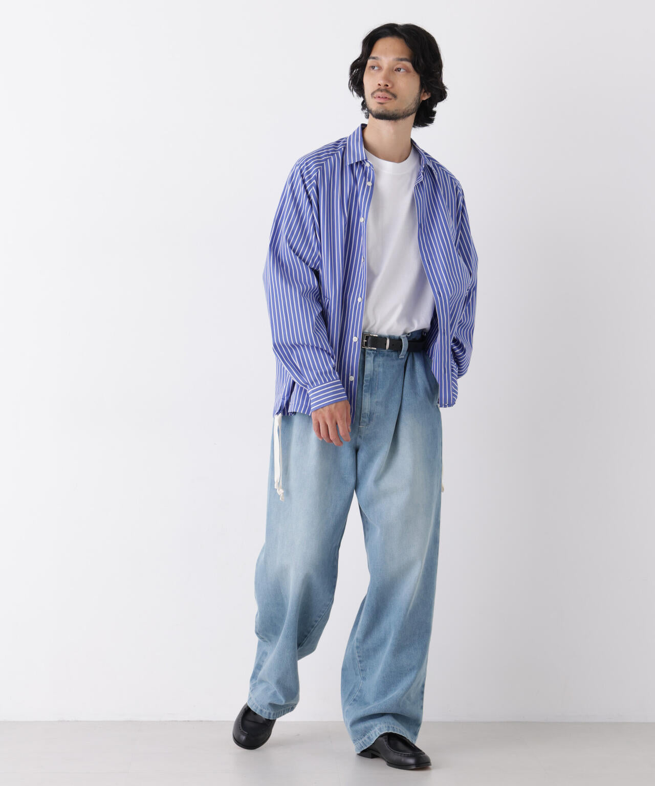 「OtoNANO」2WAYコーチシャツ スーピマコットンタイプライター/ストライプ