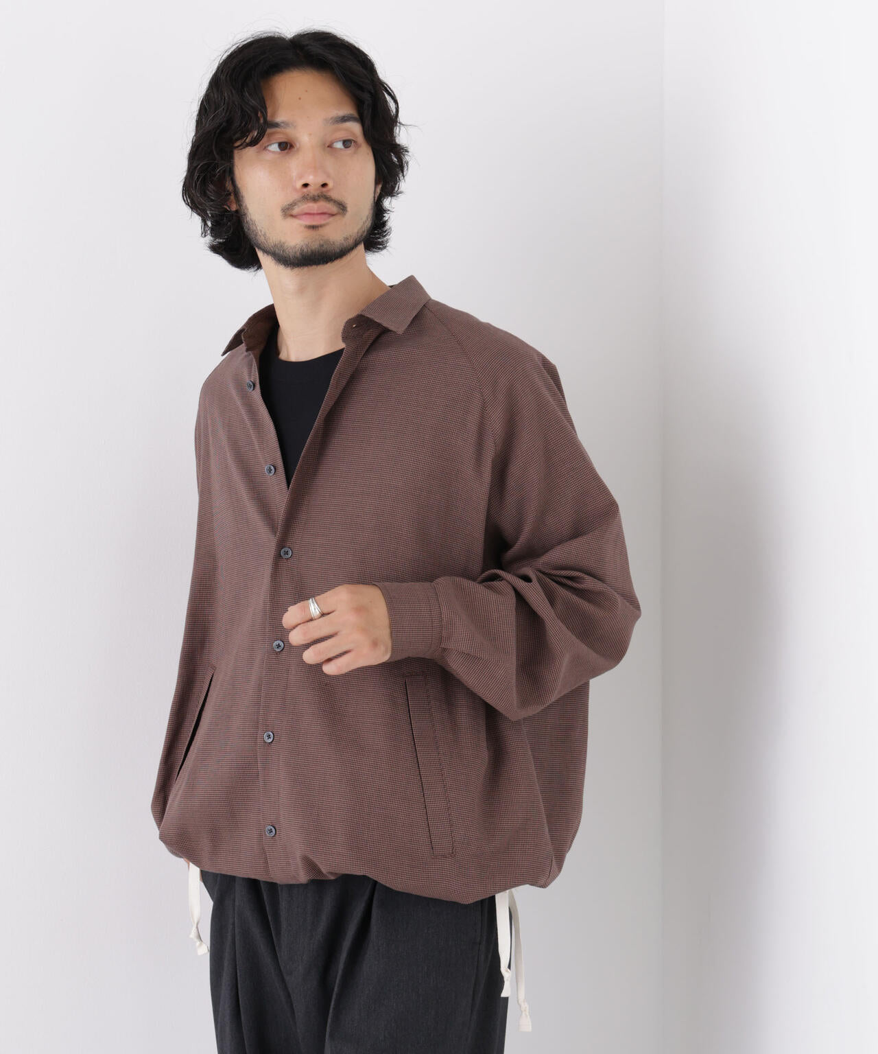 「OtoNANO」2WAYコーチシャツ コットンウールボイル/チェック