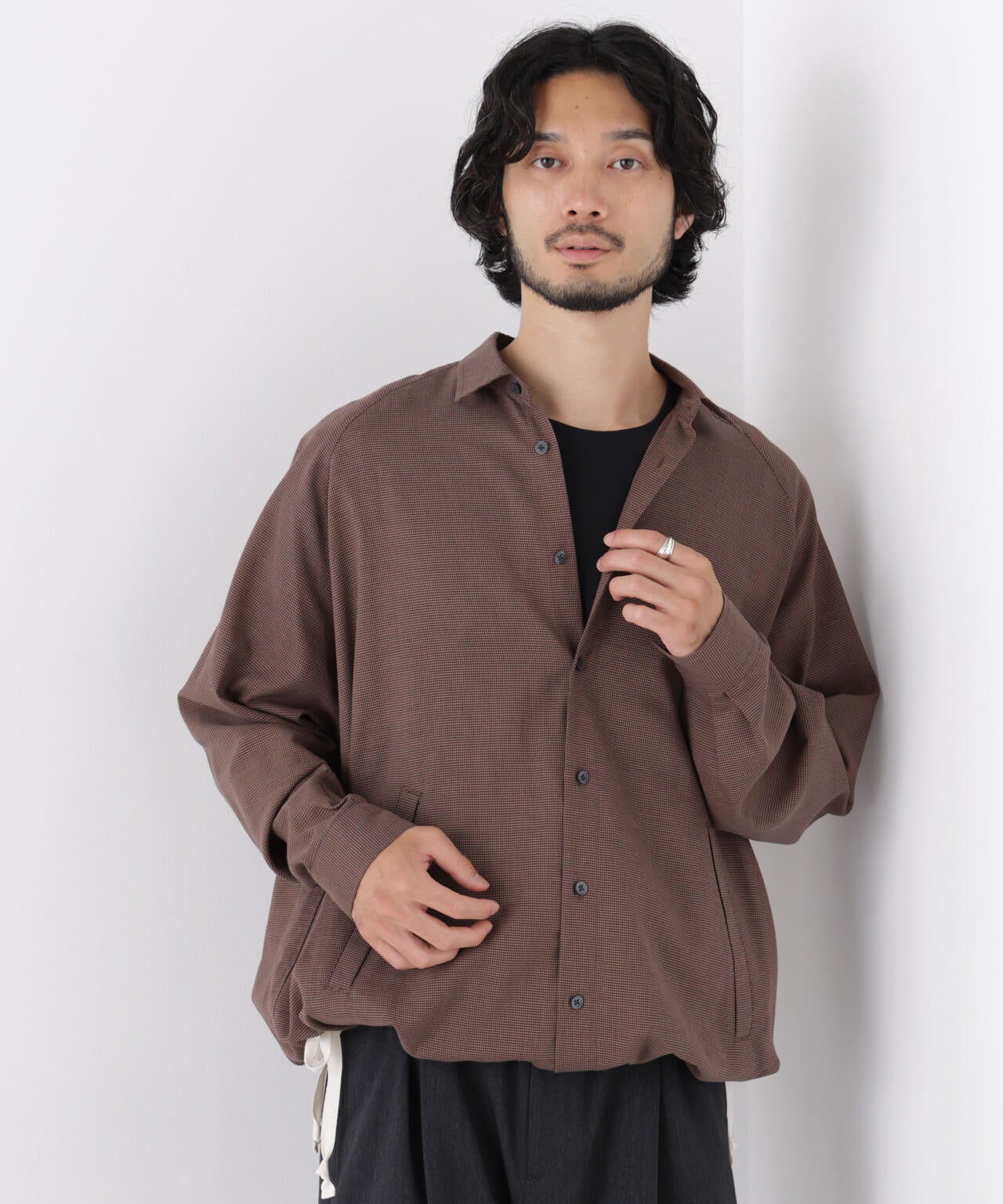 「OtoNANO」2WAYコーチシャツ コットンウールボイル/チェック