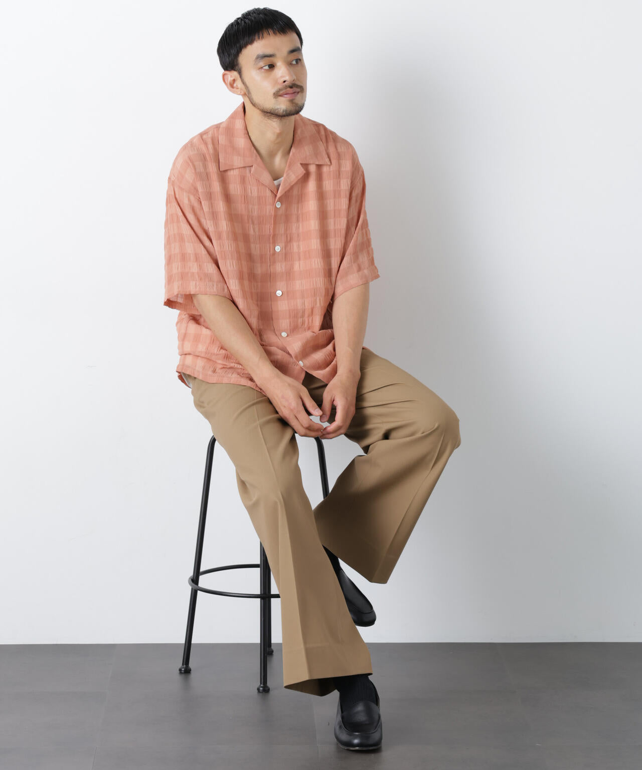 シースルーチェックシャツ 半袖