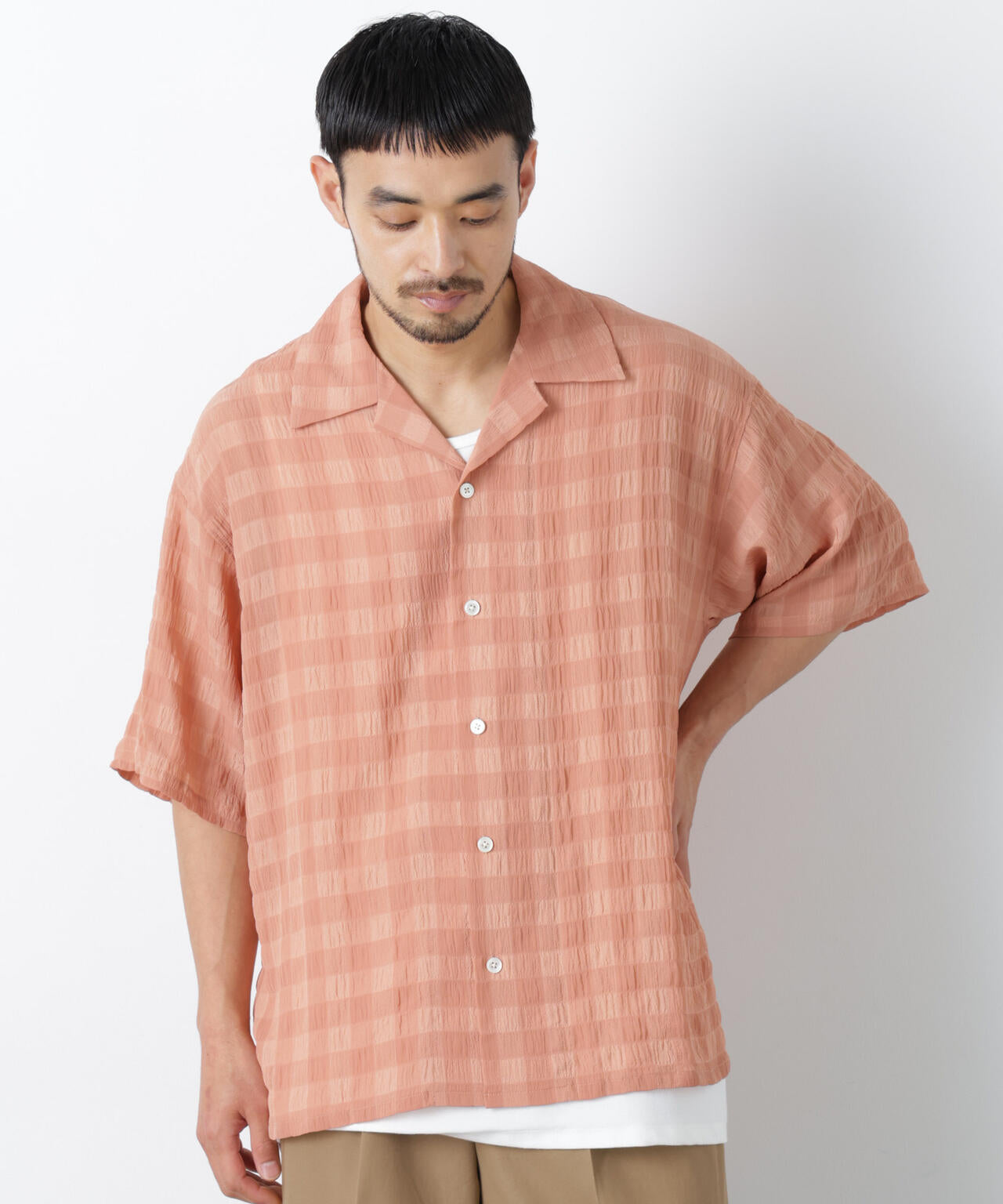シースルーチェックシャツ 半袖