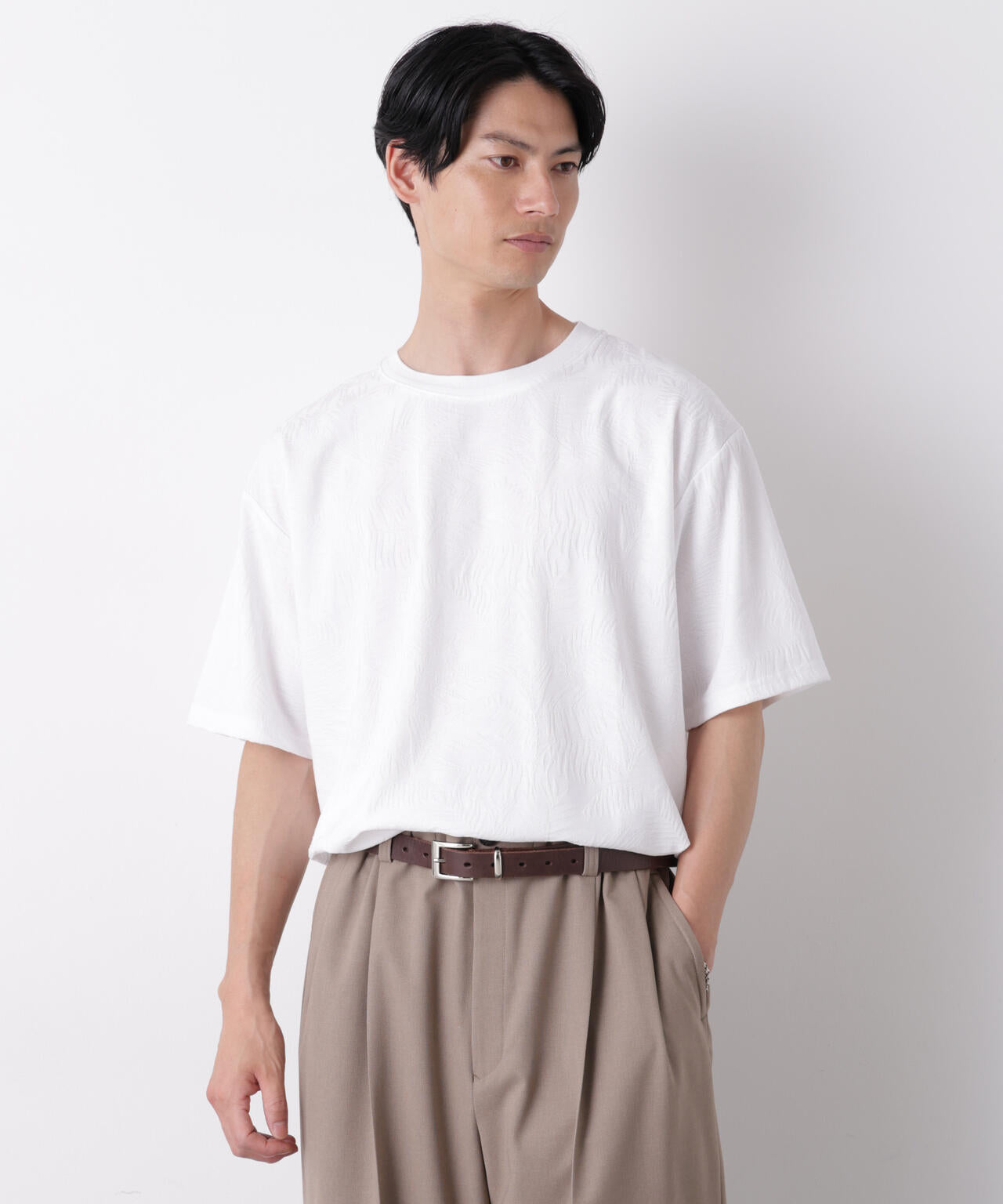 リンクスジャガードリーフ柄Tシャツ