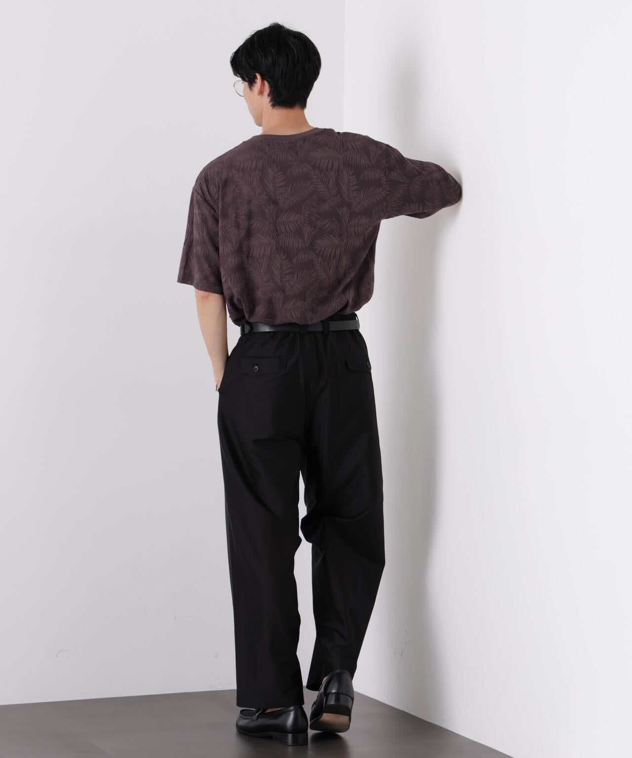 リンクスジャガードリーフ柄Tシャツ