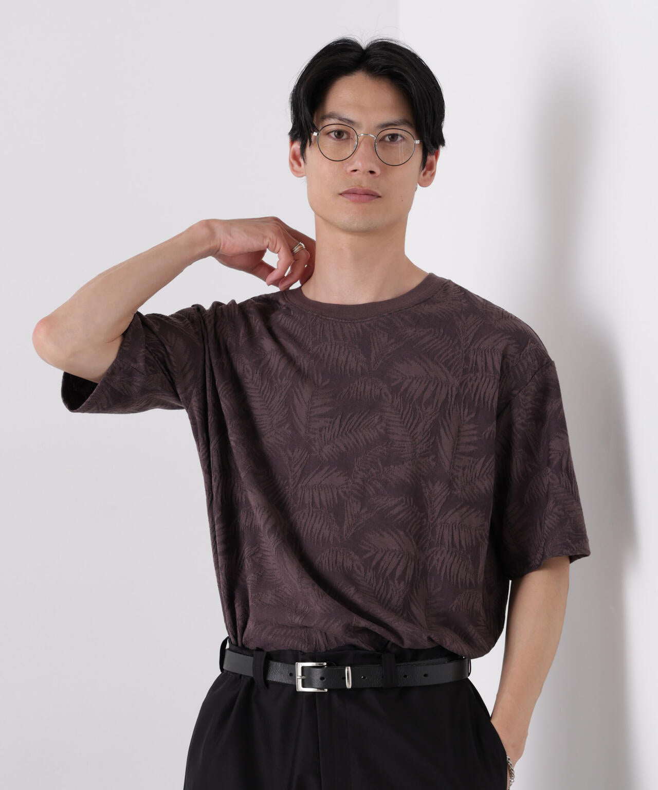 リンクスジャガードリーフ柄Tシャツ