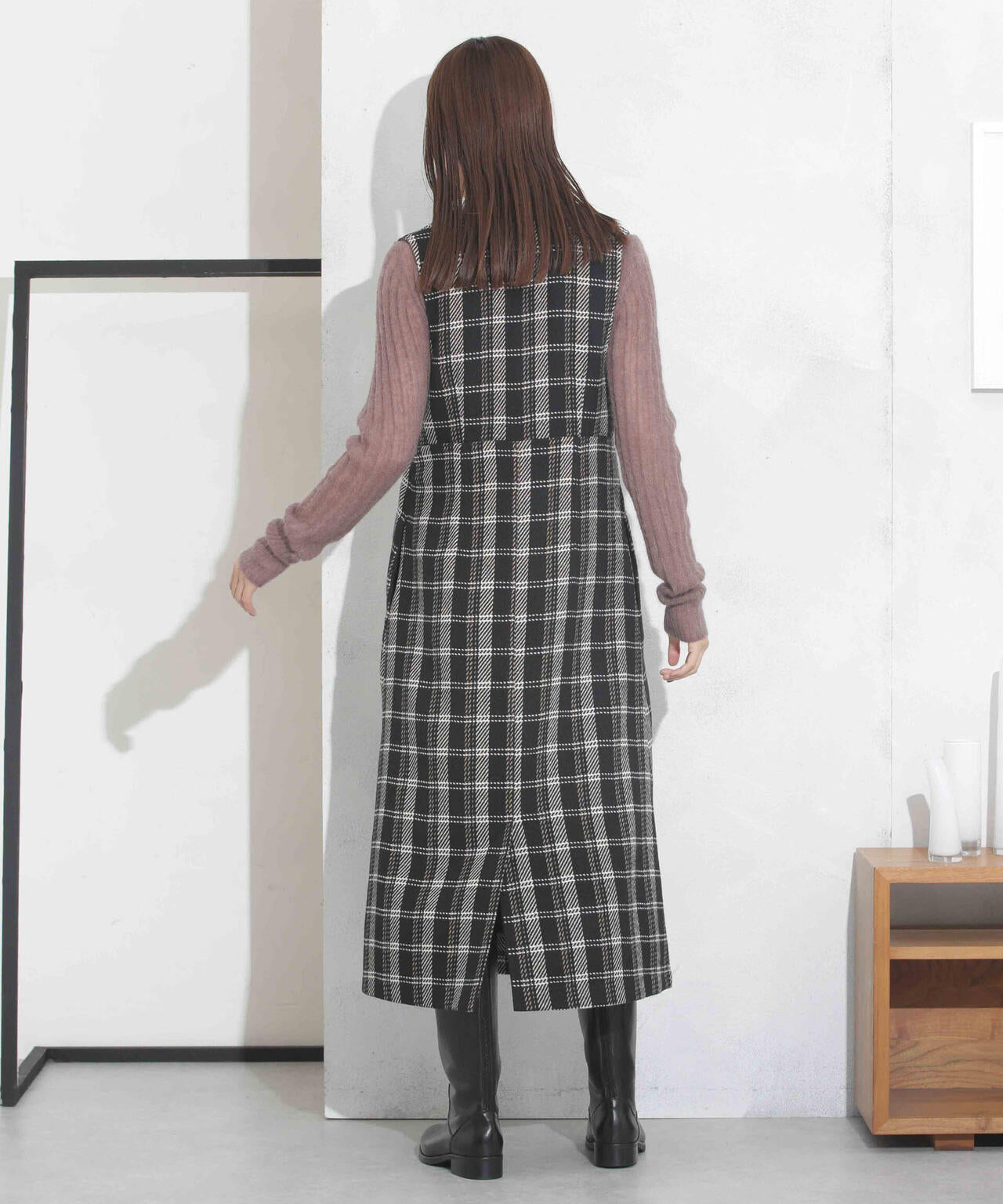 ビッグチェックVネックワンピース