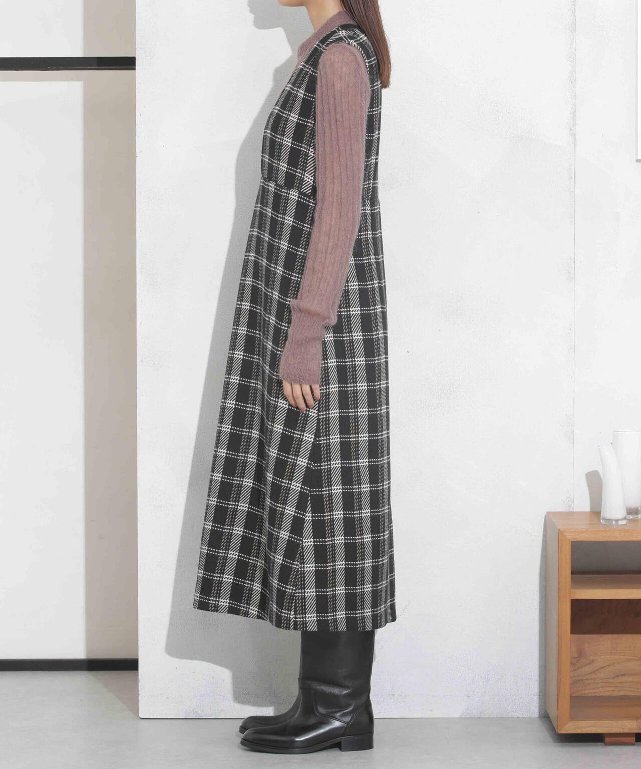 ビッグチェックVネックワンピース