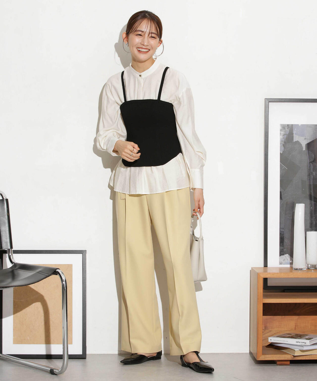 ベルト付きセミワイドツイルパンツ