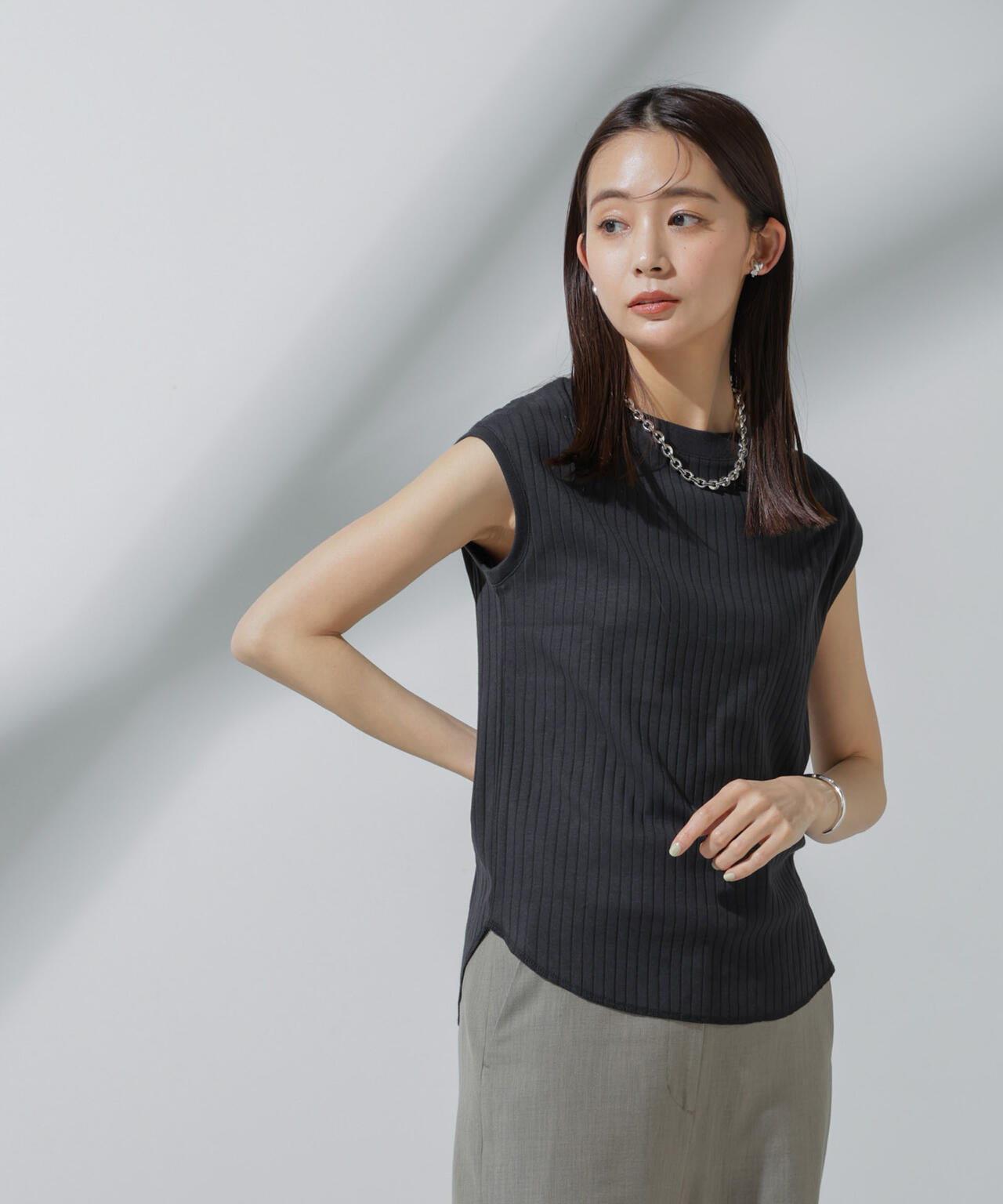 Anti Soaked(R) 汗染み防止 リブノースリーブTシャツ