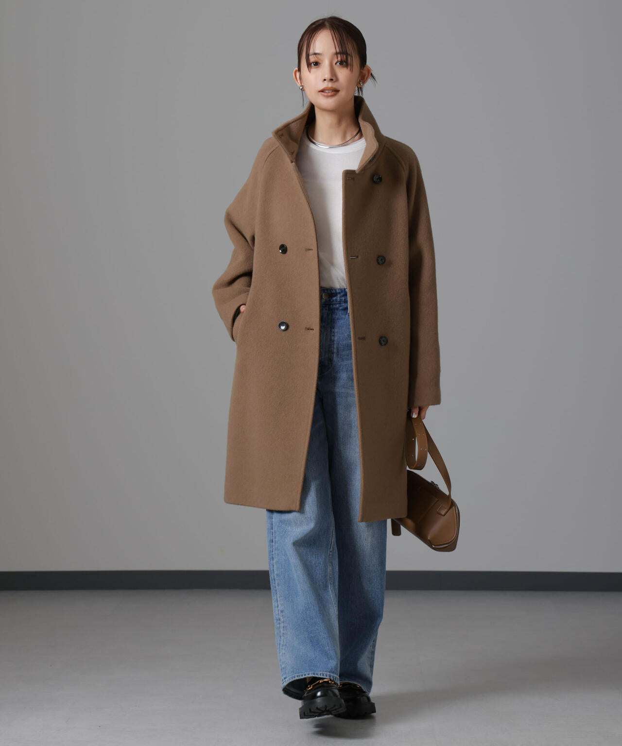 PECOLAMBウールカシミヤスタンドカラーコート