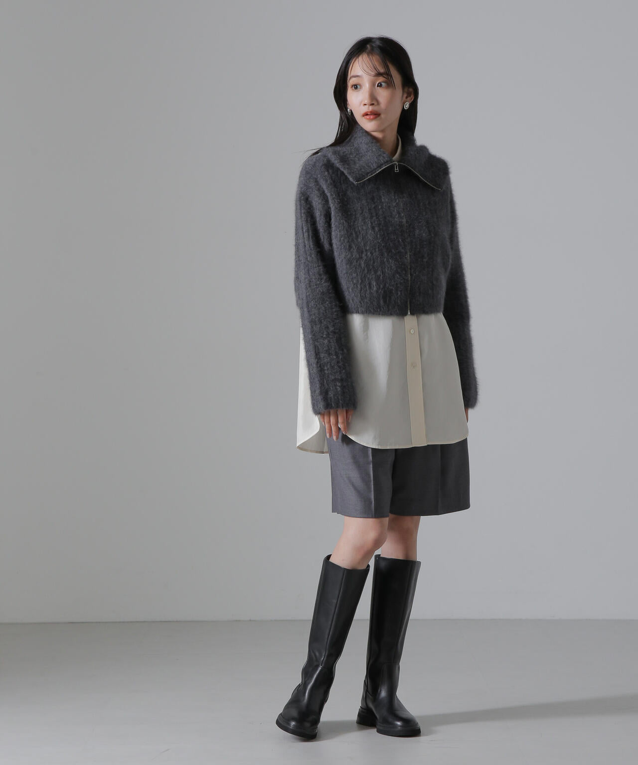 フォックスカシミヤショートジップカーディガン