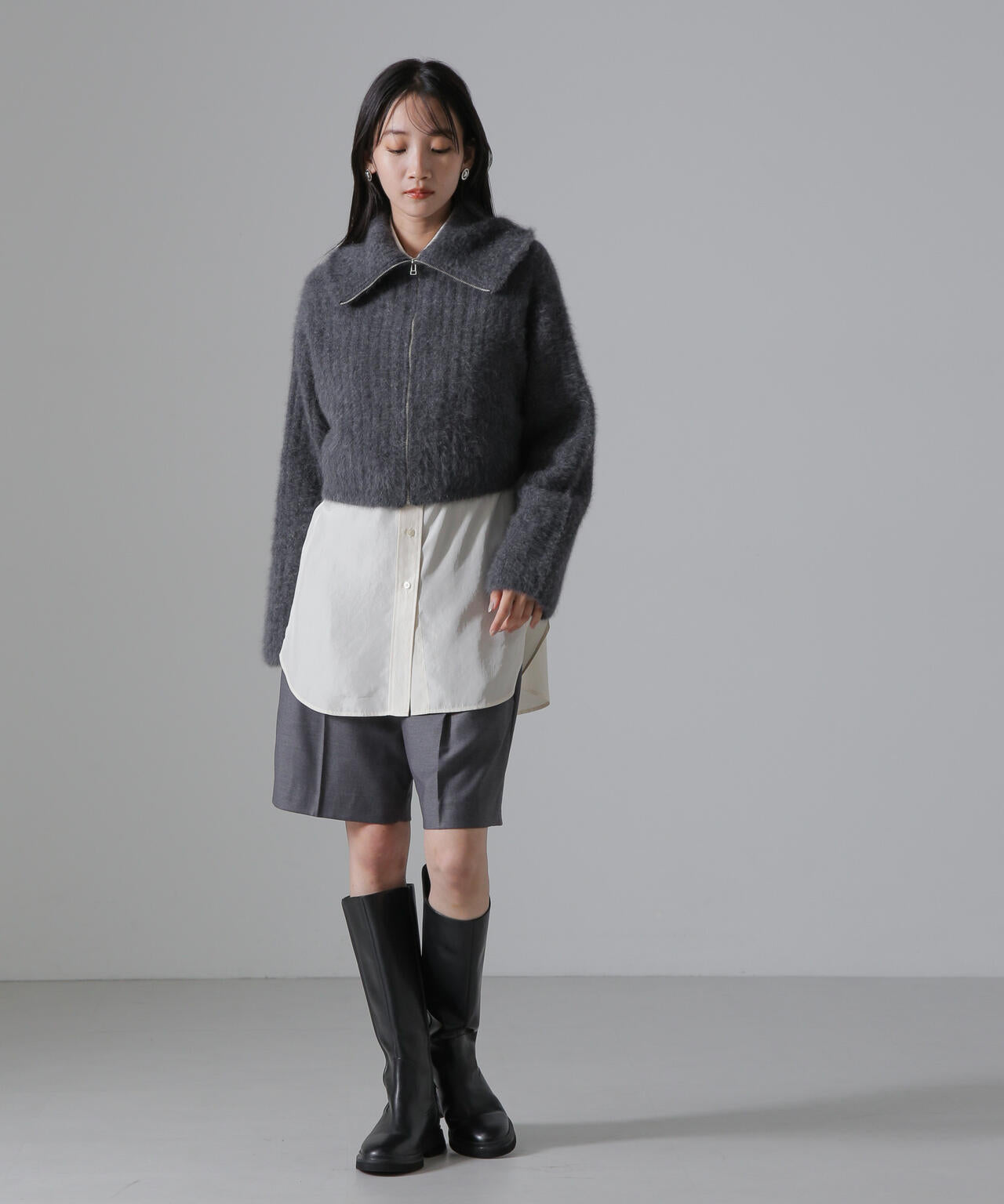 フォックスカシミヤショートジップカーディガン