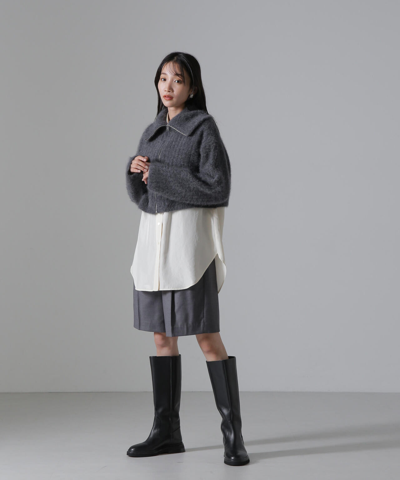 フォックスカシミヤショートジップカーディガン