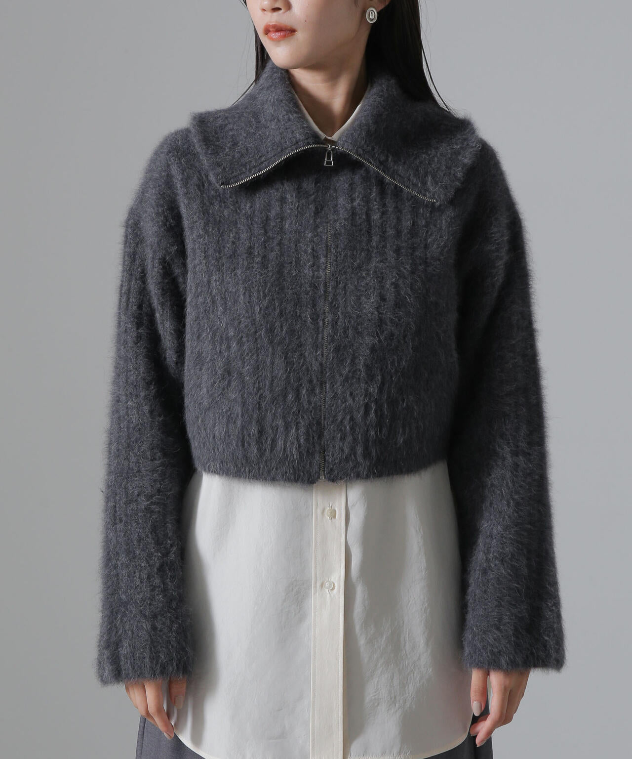 フォックスカシミヤショートジップカーディガン