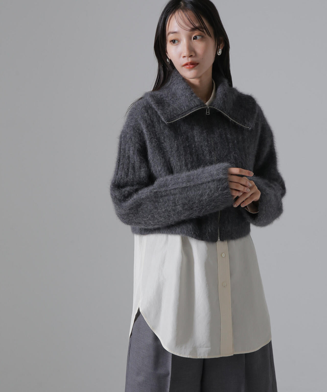 フォックスカシミヤショートジップカーディガン
