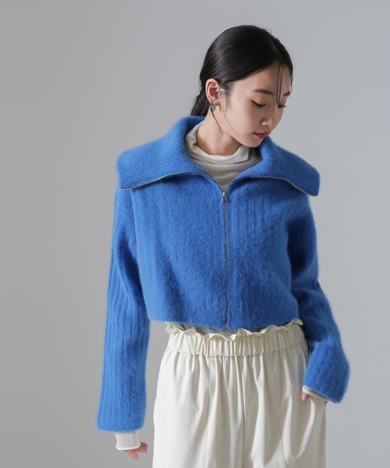 フォックスカシミヤショートジップカーディガン