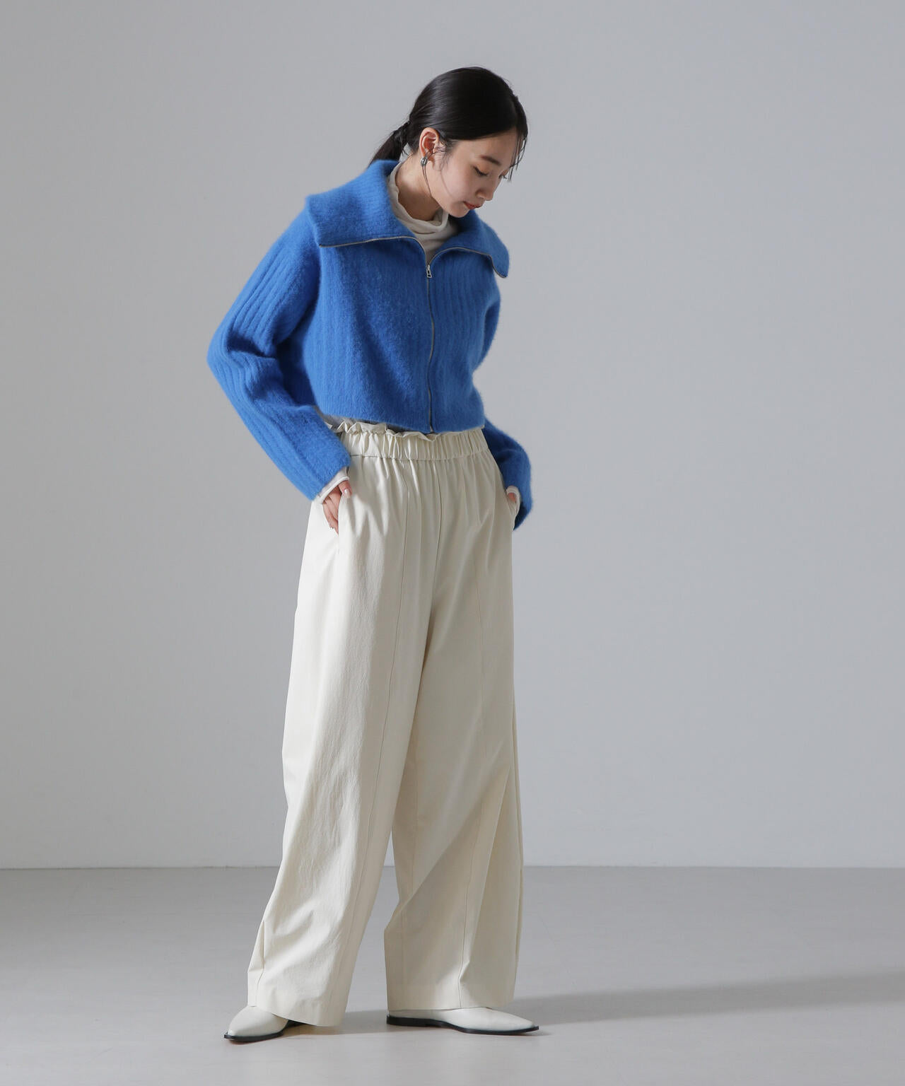フォックスカシミヤショートジップカーディガン