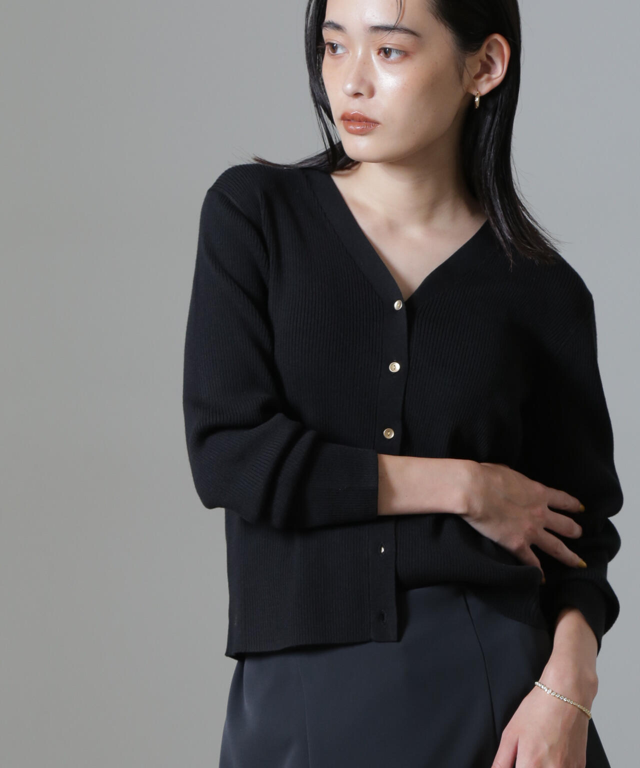 CICA＆UVカット加工Vネックリブカーディガン