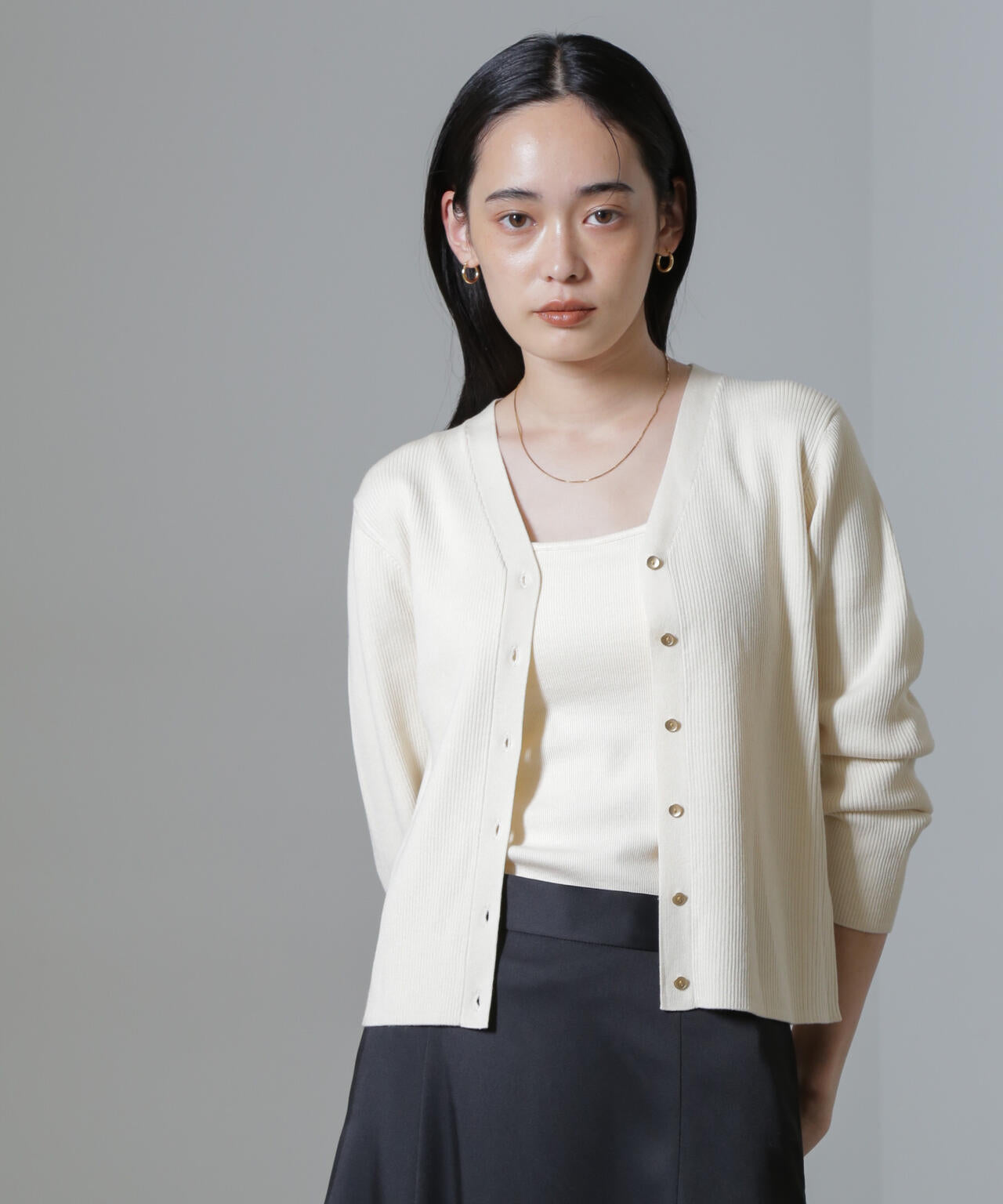 CICA＆UVカット加工Vネックリブカーディガン