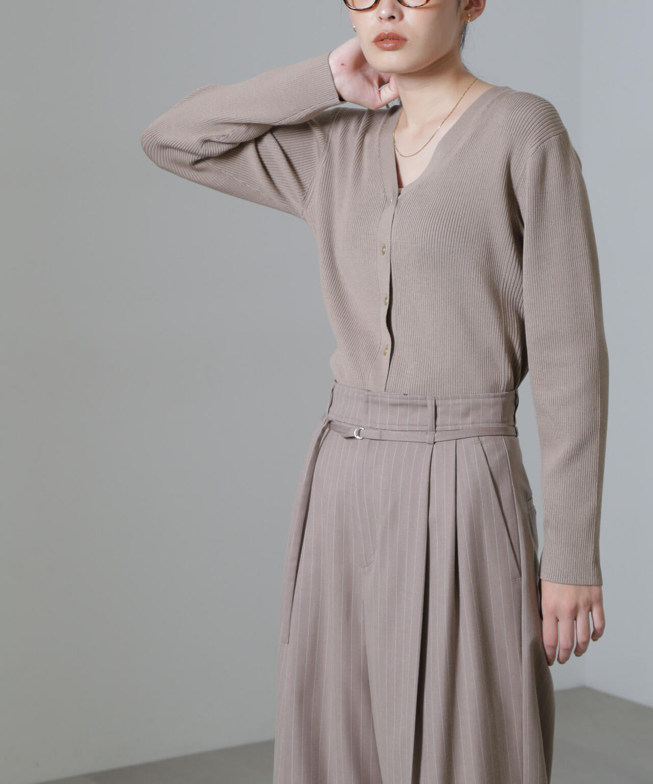 CICA＆UVカット加工Vネックリブカーディガン