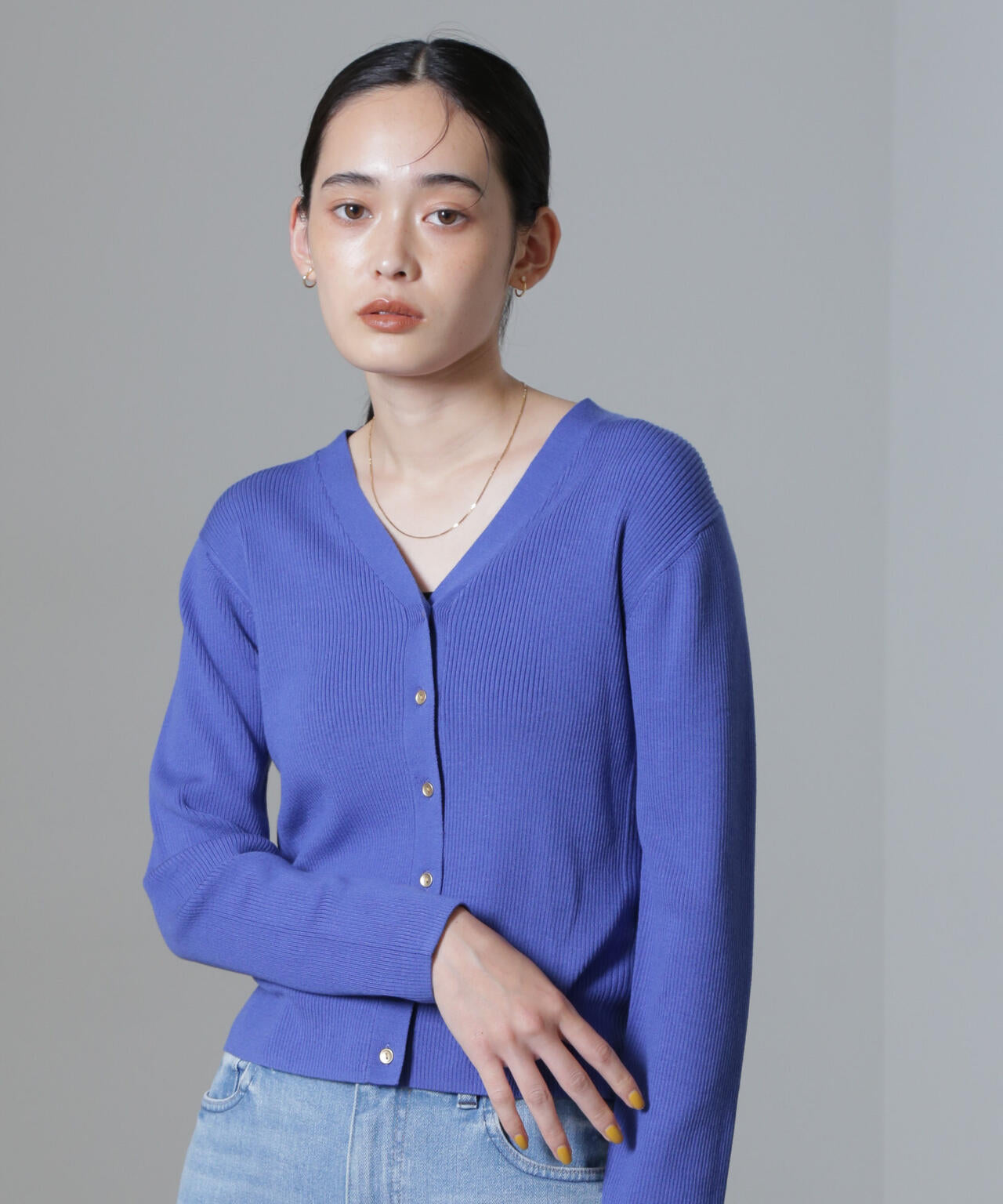 CICA＆UVカット加工Vネックリブカーディガン