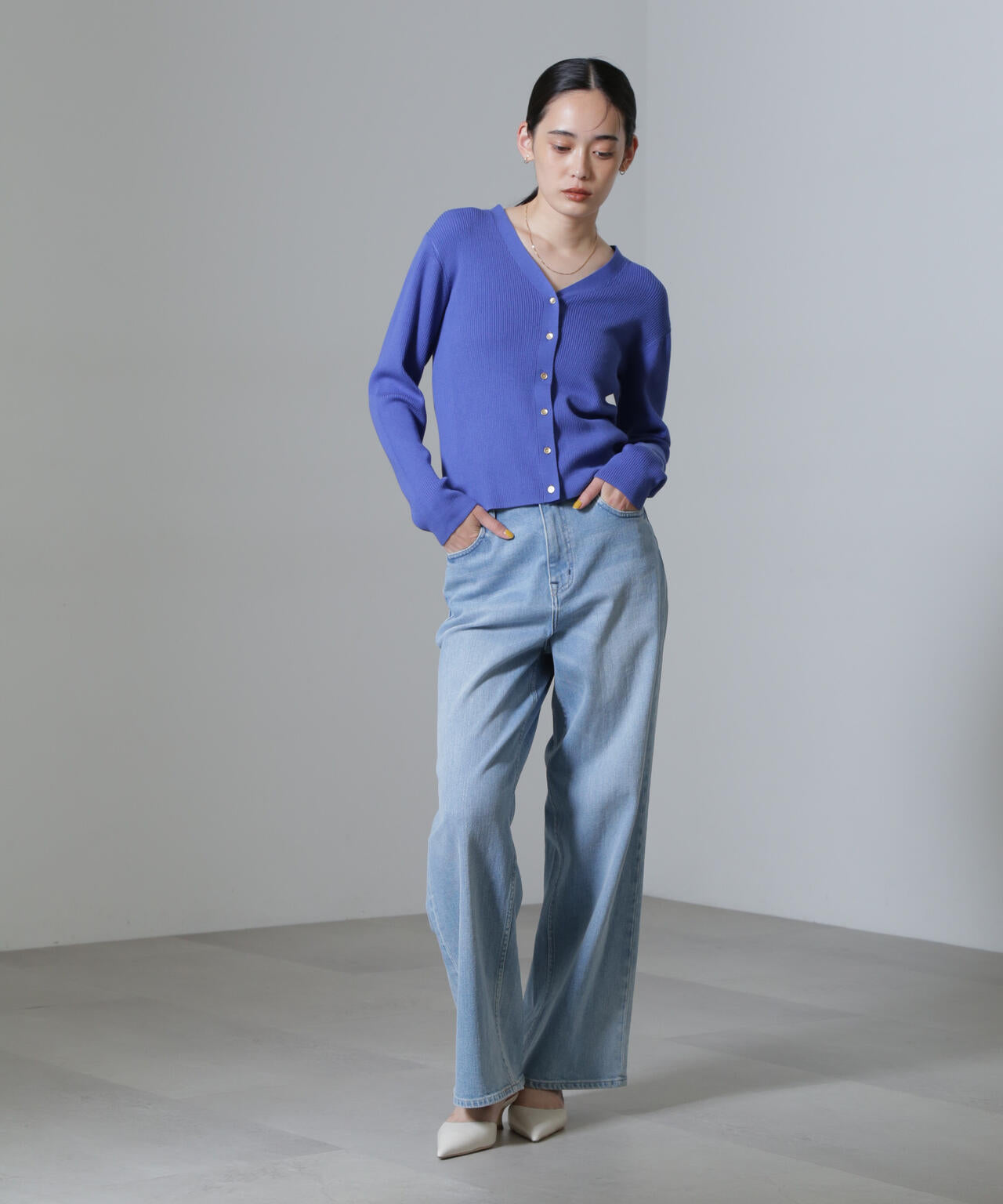 CICA＆UVカット加工Vネックリブカーディガン