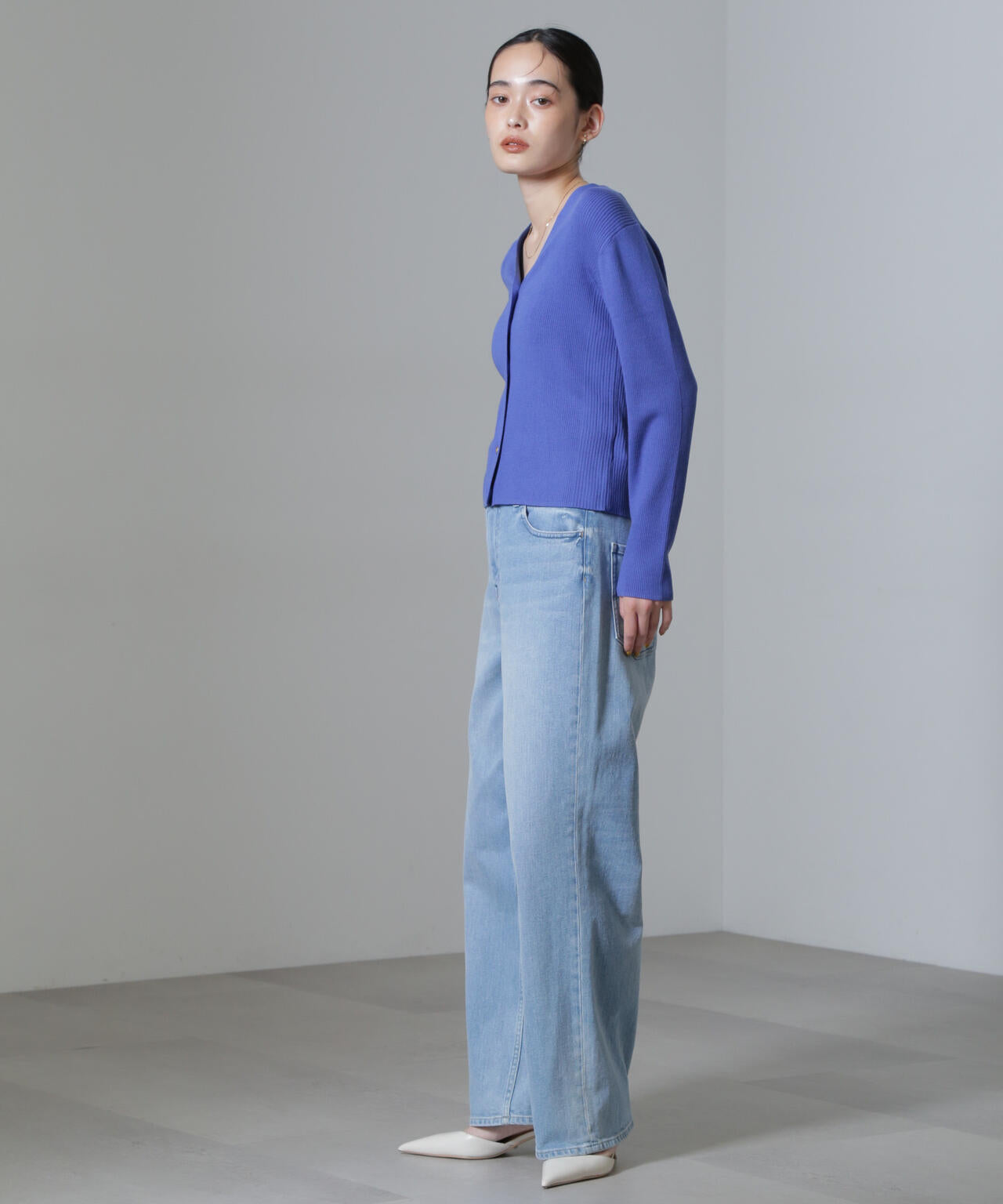 CICA＆UVカット加工Vネックリブカーディガン