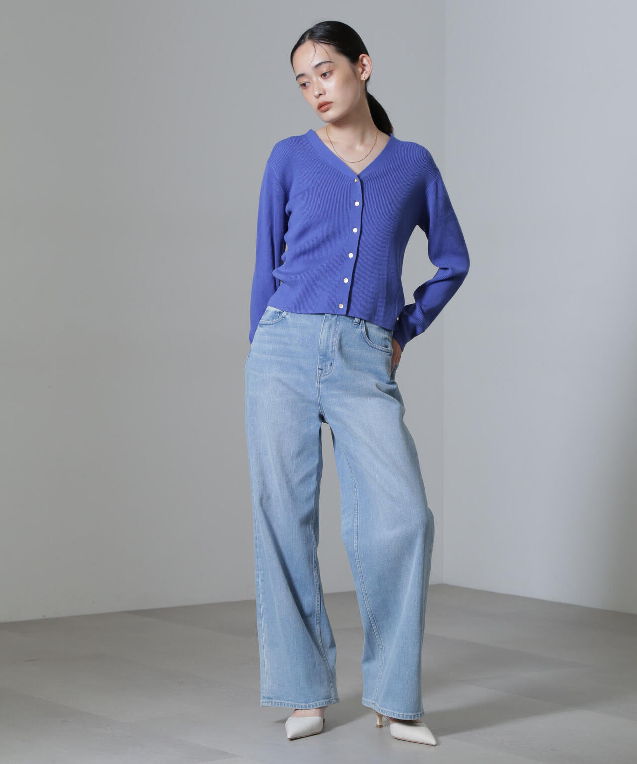 CICA＆UVカット加工Vネックリブカーディガン