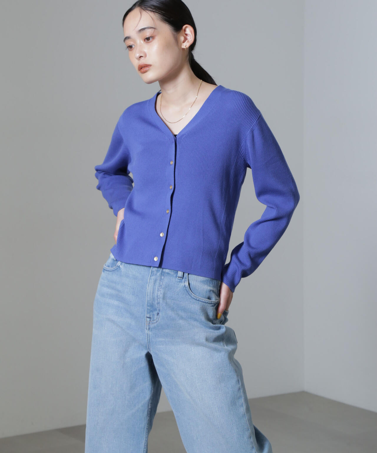 CICA＆UVカット加工Vネックリブカーディガン