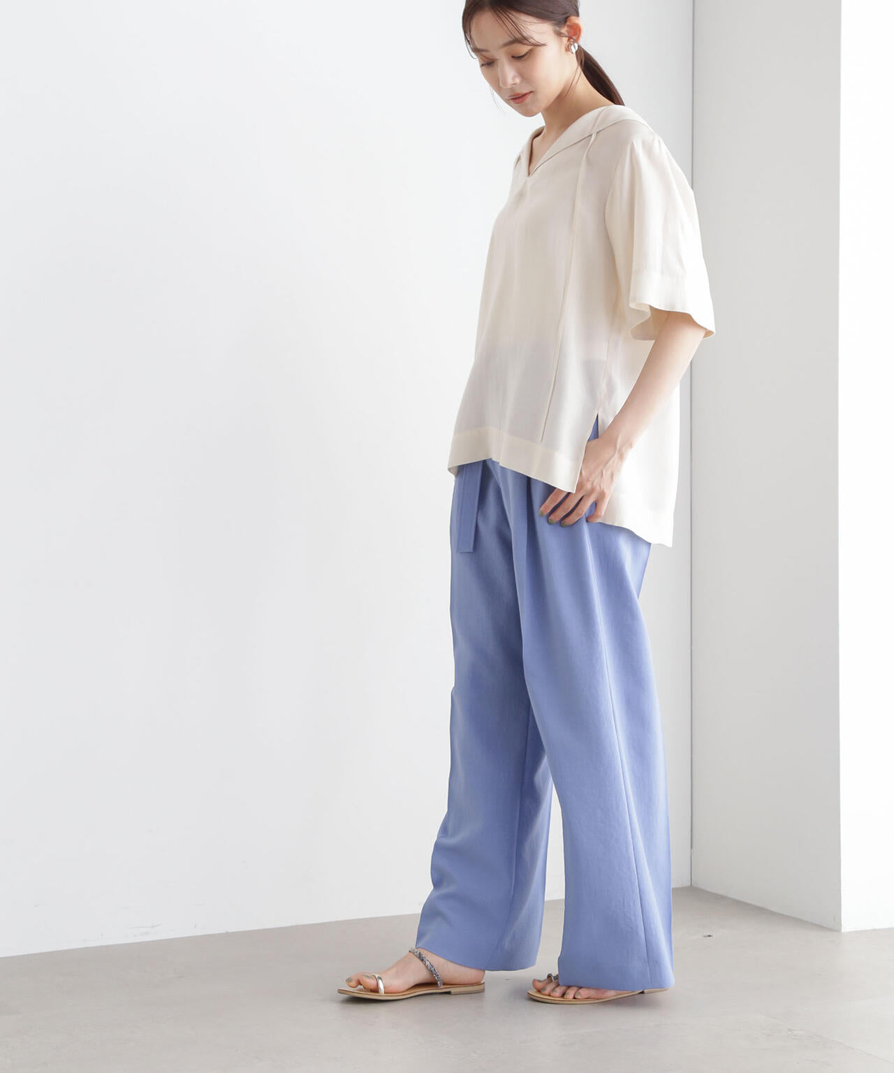 メランジドライ ベルト付きワイドパンツ(セットアップ可)