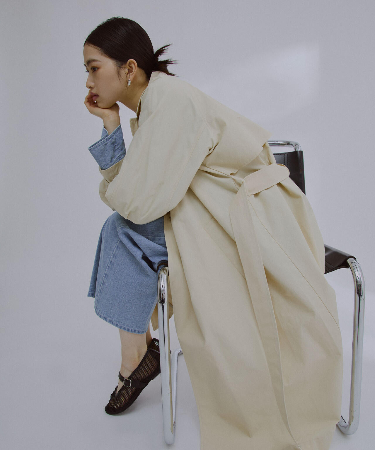 撥水加工コットンナイロンバックギャザーコート