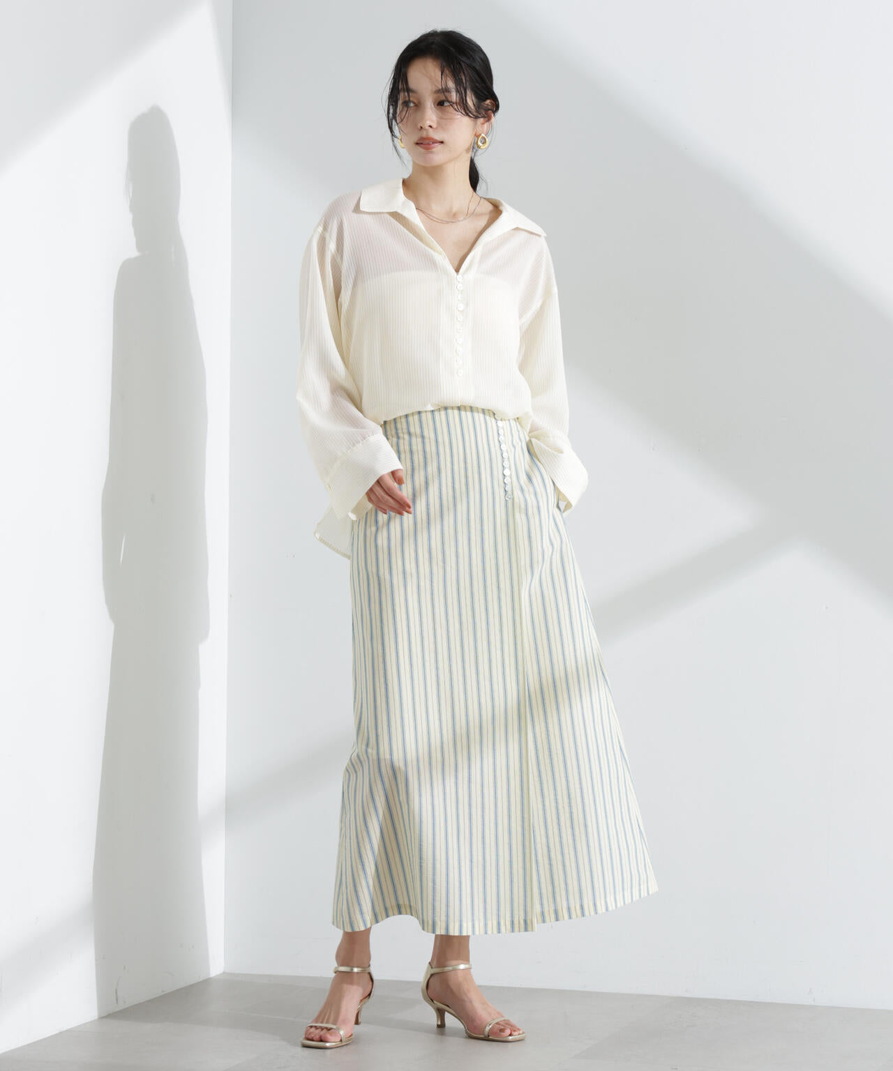 マルチボタンストライプスカート(セットアップ可)