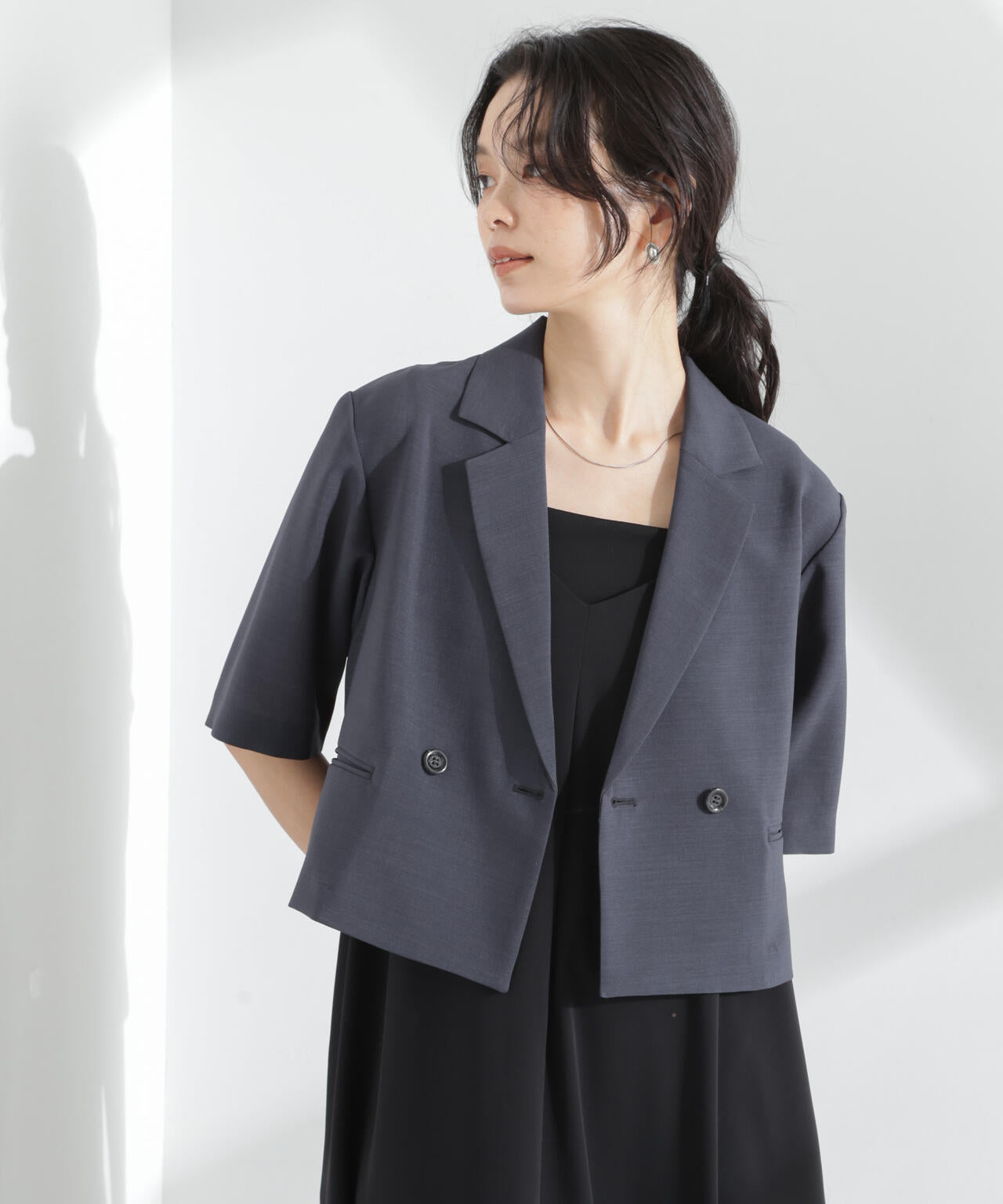 メランジドライ 半袖ショートダブルジャケット(セットアップ可)