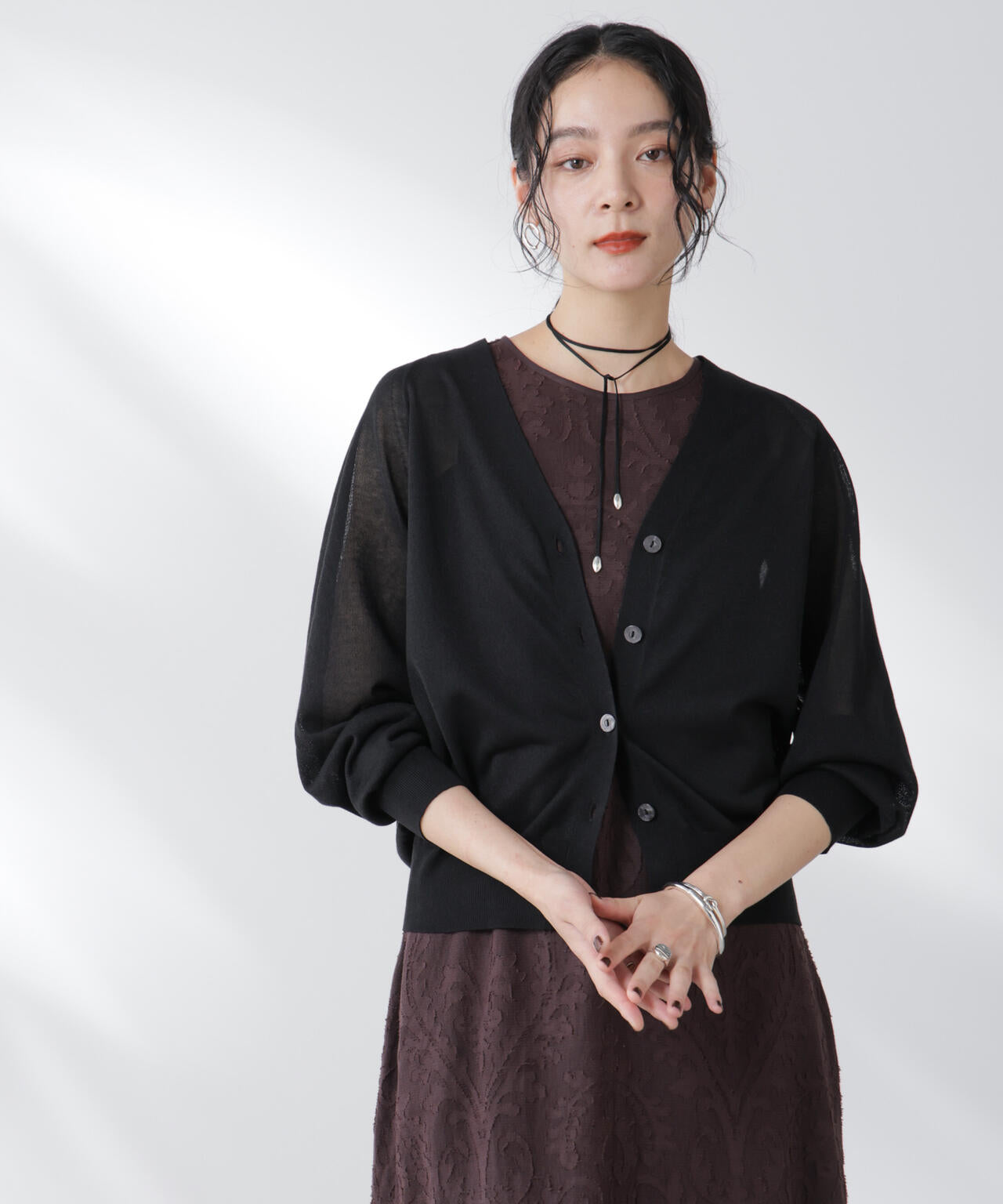 コットンスパークシアーＶネックカーディガン