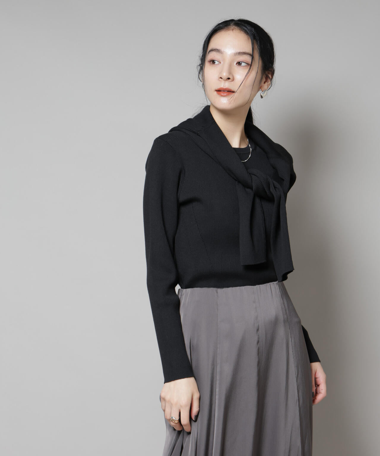 CICA&UVカット加工クルーネックリブニット