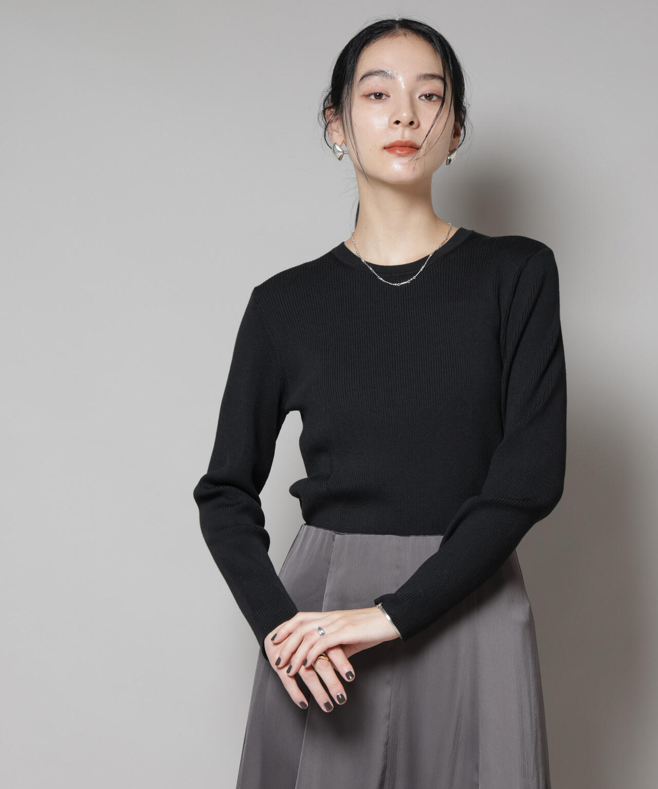 CICA&UVカット加工クルーネックリブニット