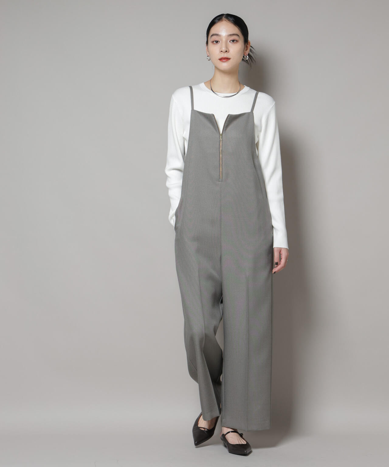 CICA&UVカット加工クルーネックリブニット