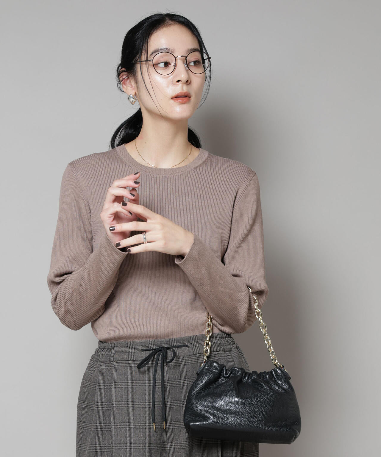 CICA&UVカット加工クルーネックリブニット