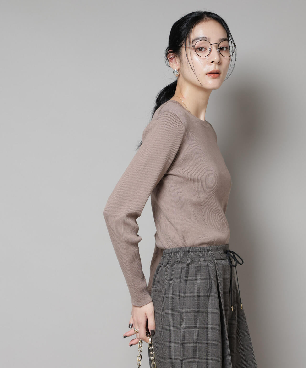 CICA&UVカット加工クルーネックリブニット
