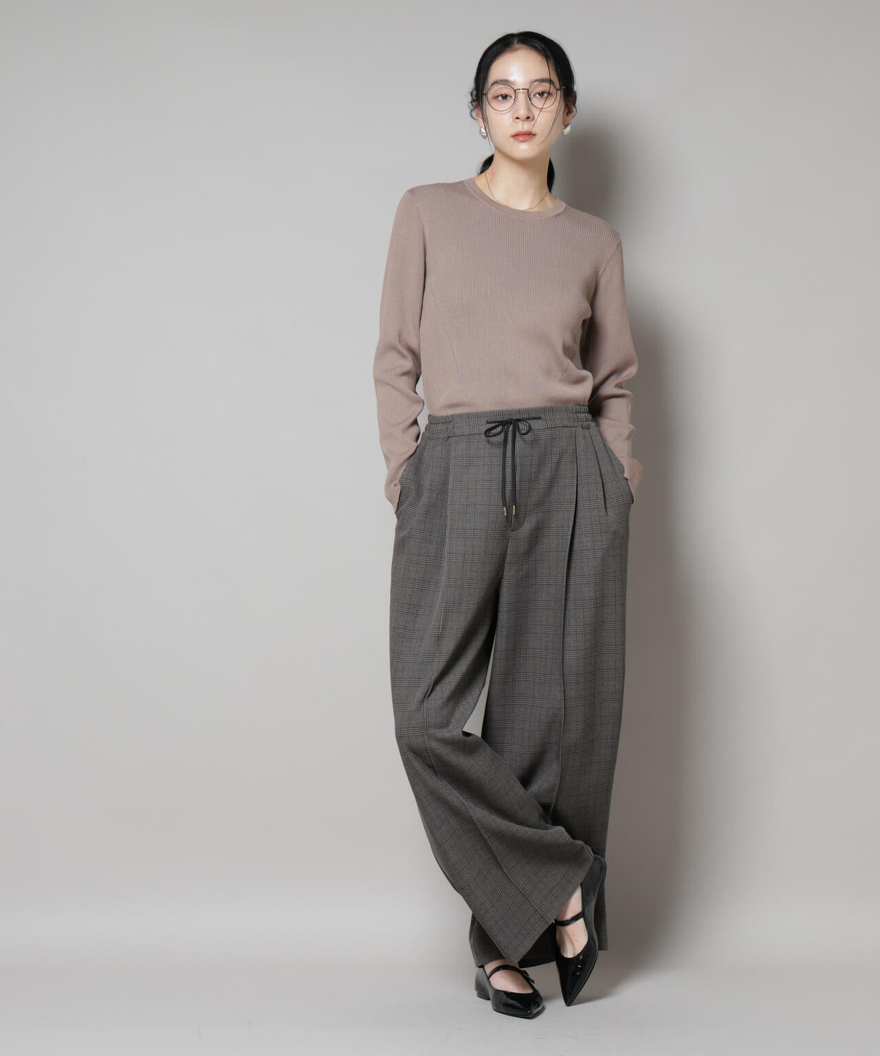 CICA&UVカット加工クルーネックリブニット