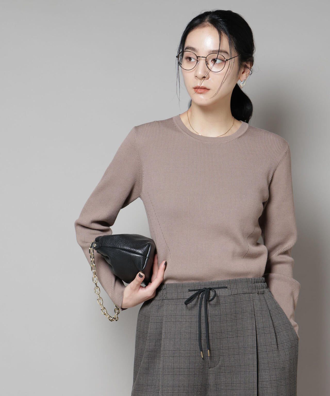 CICA&UVカット加工クルーネックリブニット
