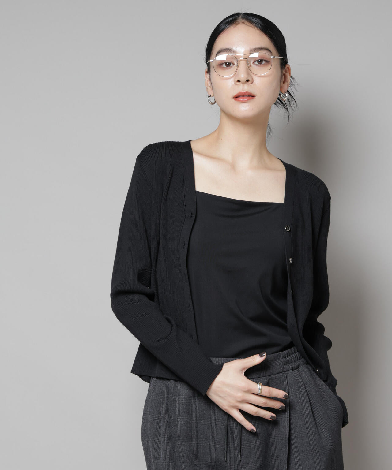 CICA&UVカット加工Vネックリブカーディガン